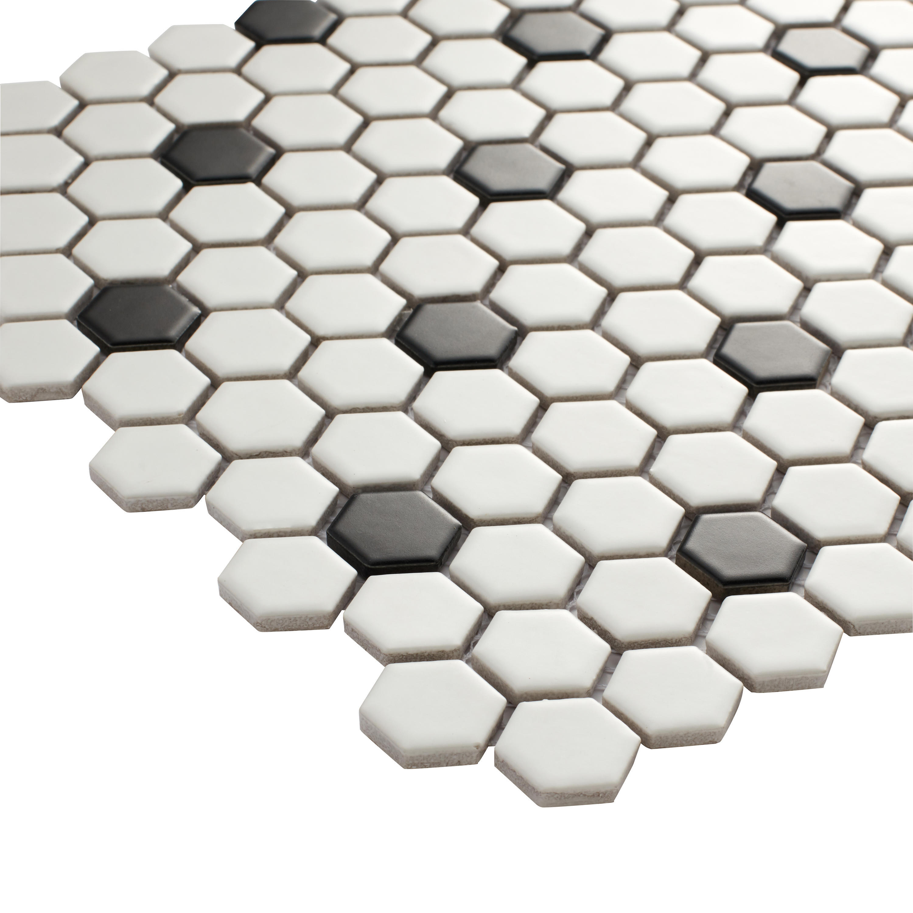 1 plaque de Mosaïque mur Hexagon porcelaine blanc, noir 32 x 27.5 cm ARTENS - 3