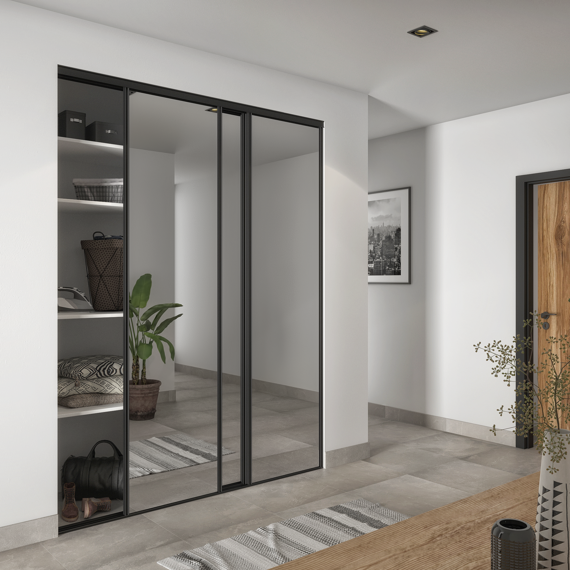 Portes De Placard Coulissantes Reflect Noir 3 Portes L194xH250cm 