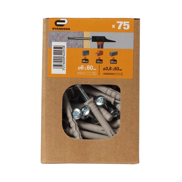 75 tacos clavar nailon materiales macizos STANDERS ø 6 mm y L.60 mm