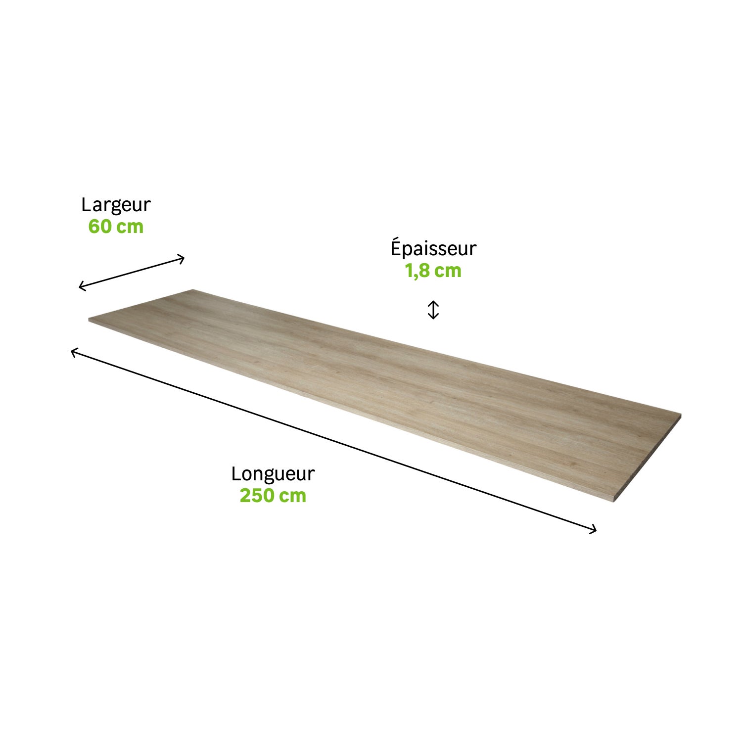 Tablette aggloméré mélaminé chêne naturel, L.250 x l.60 cm x Ep.18 mm - 4
