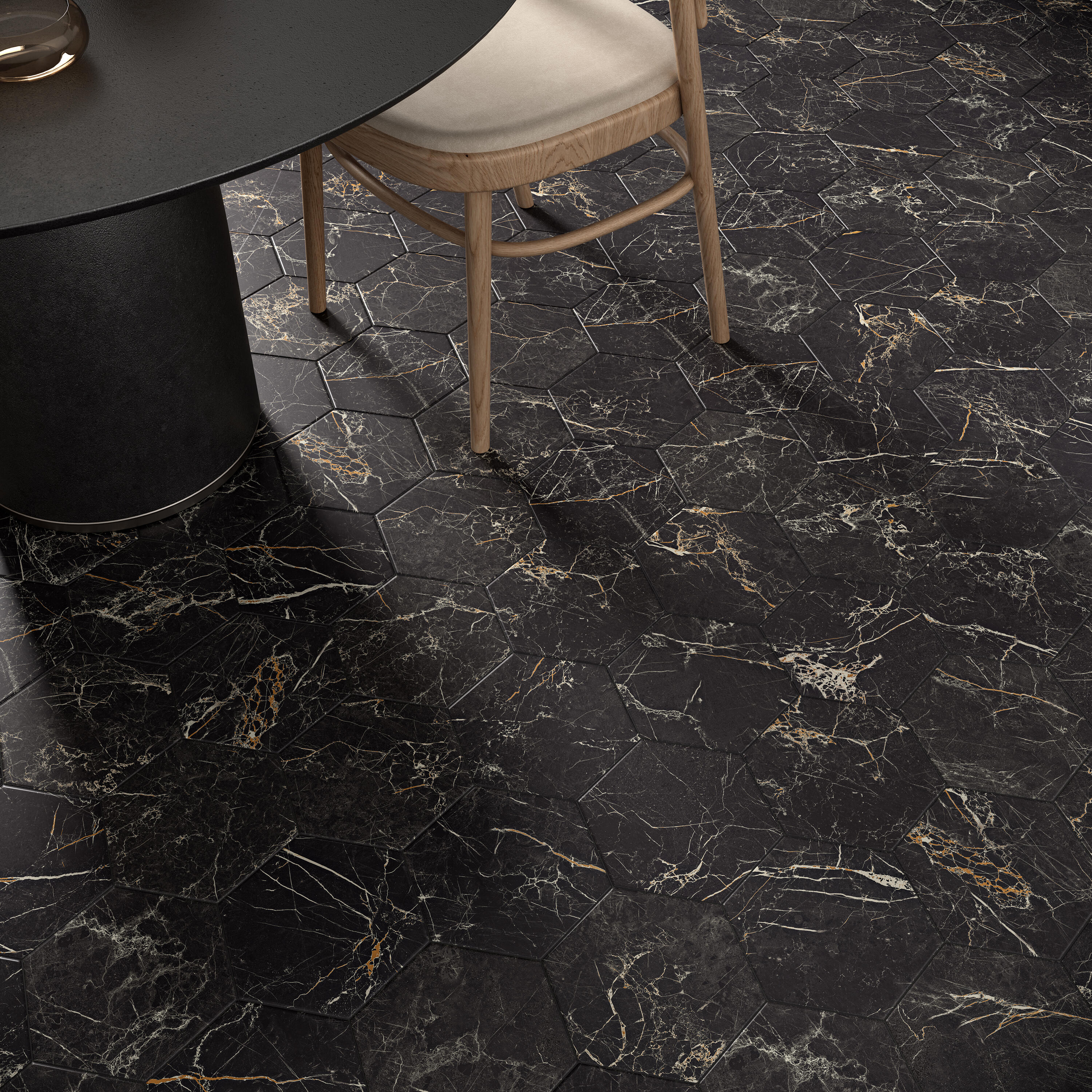 Carrelage sol intérieur effet marbre noir gold Murano l.27xL.27 cm - 5