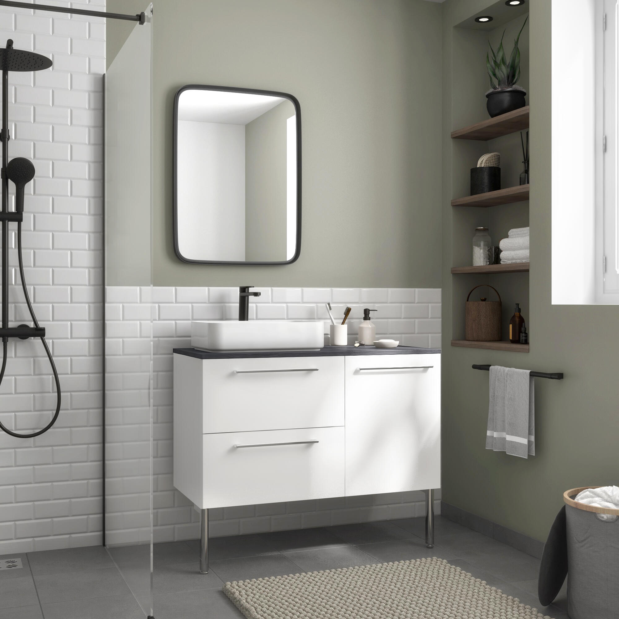 Meuble vasque 2t/1p l.105 x H.58 x P.46cm blanc brillant Remix