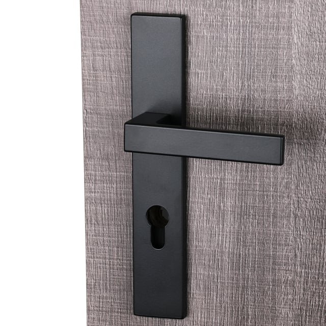 Poignée de porte sur plaque noire mat entraxe 195 mm Clé en I LOFT x2