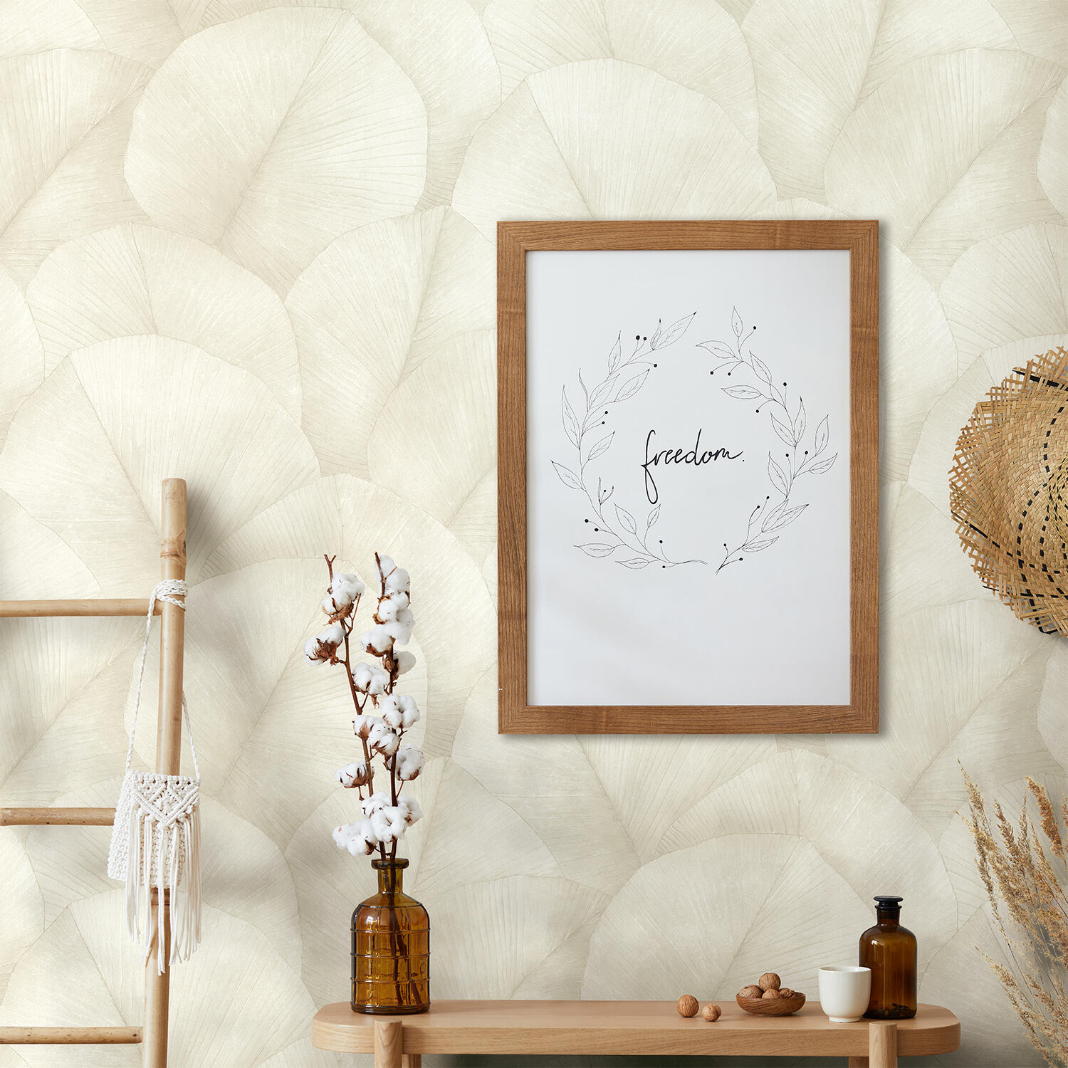 Papel de parede vinílico TNT Osaka folhas bege - 2