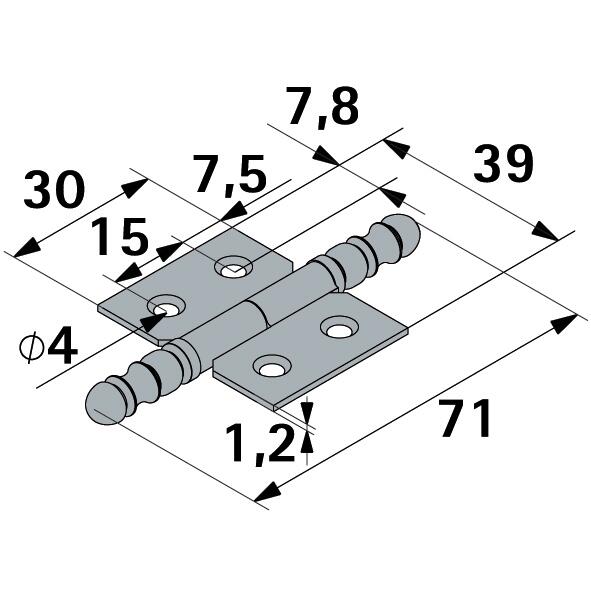 Charnière plate acier pour meuble, Ht.68 x l.40 mm - 2