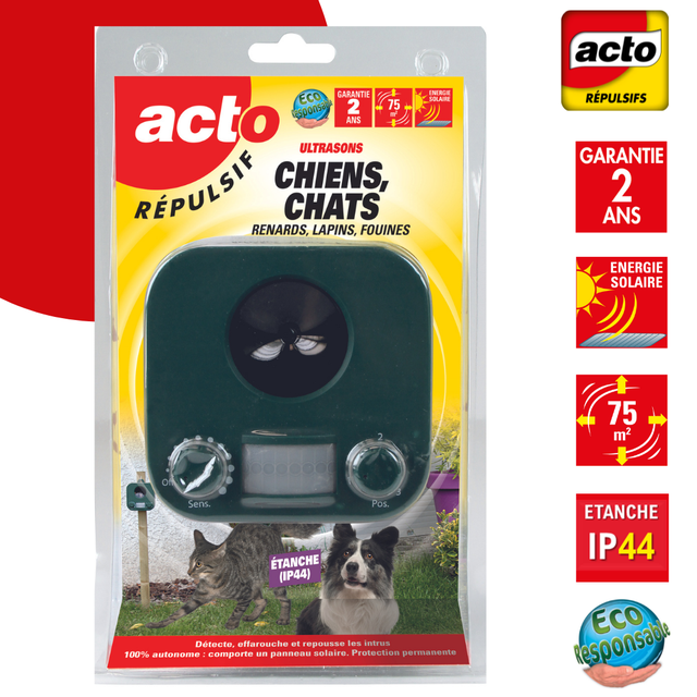 RÉPULSIF ULTRASONS SOLAIRE CHIENS – CHATS – RENARDS - LAPINS – FOUINES
