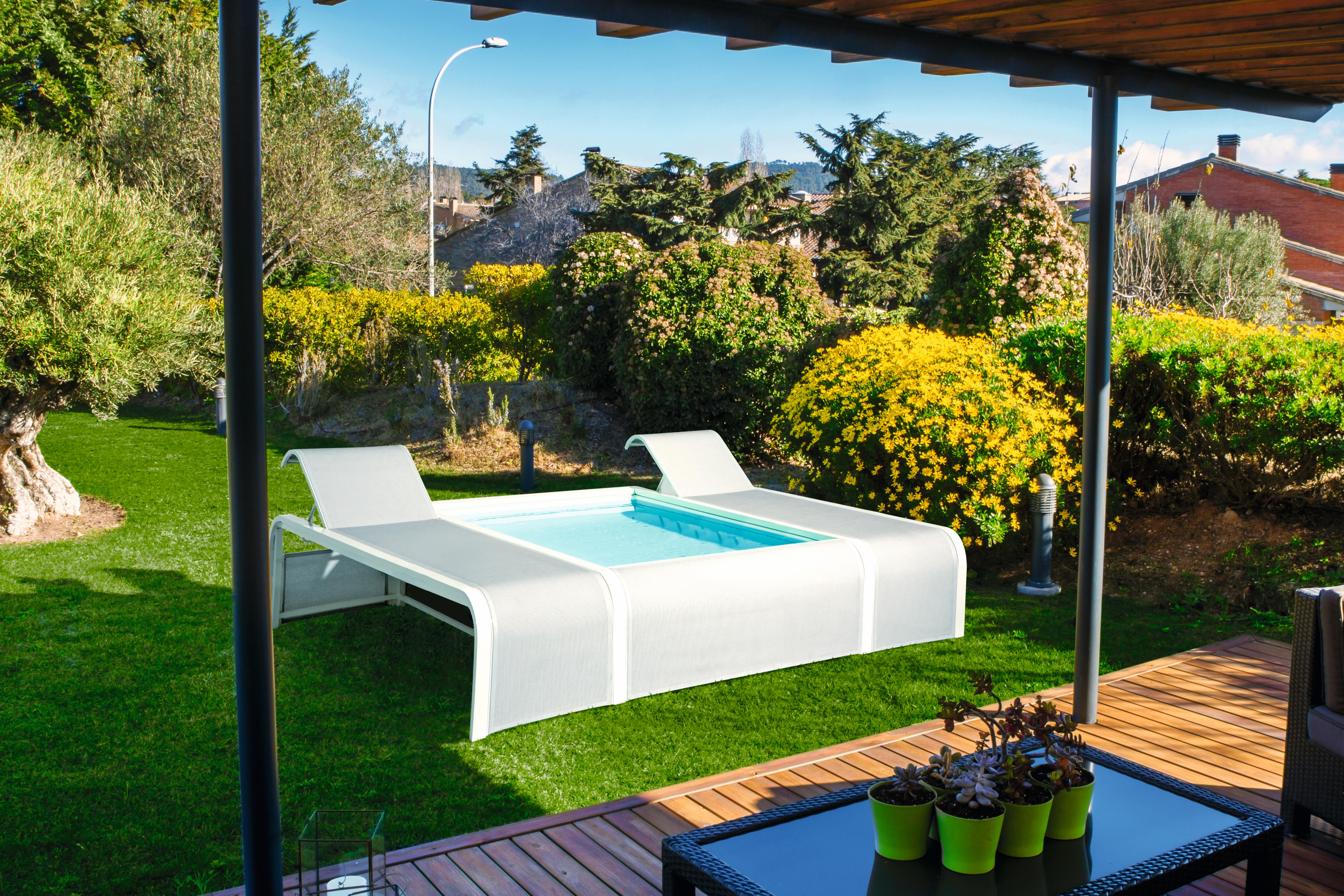 Piscina elevada de acero blanco rectangular 2.82x2.19x0.6 m con depuradora de cartucho GRE - 13