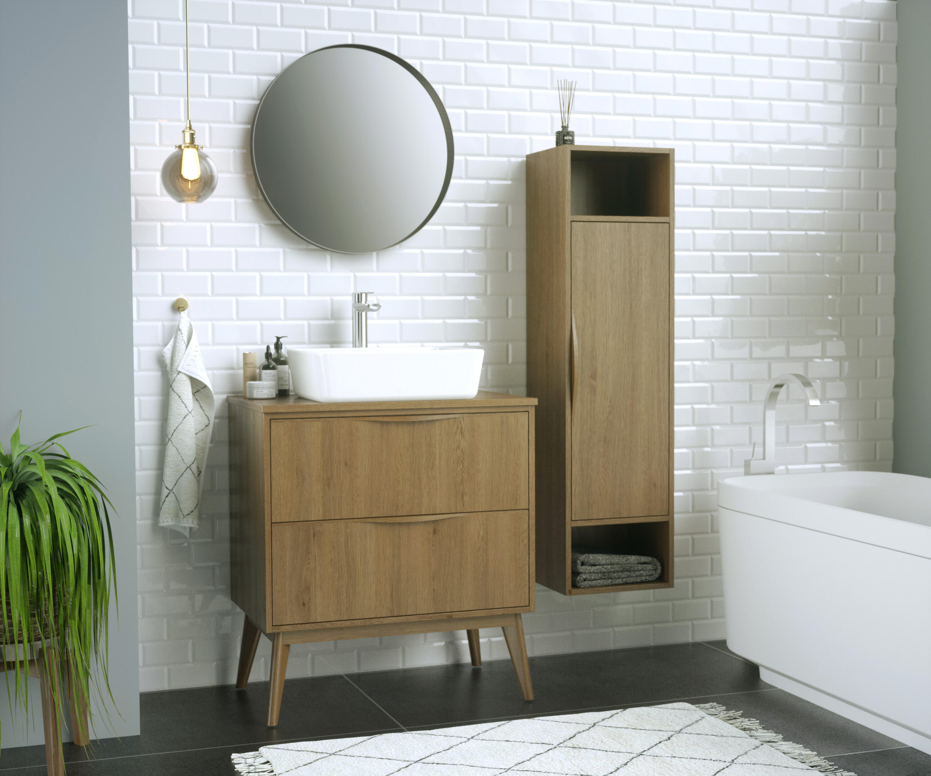 Plan de toilette plaqué chêne Ep.1.9 x l.76 x H.49 cm Clint - 4