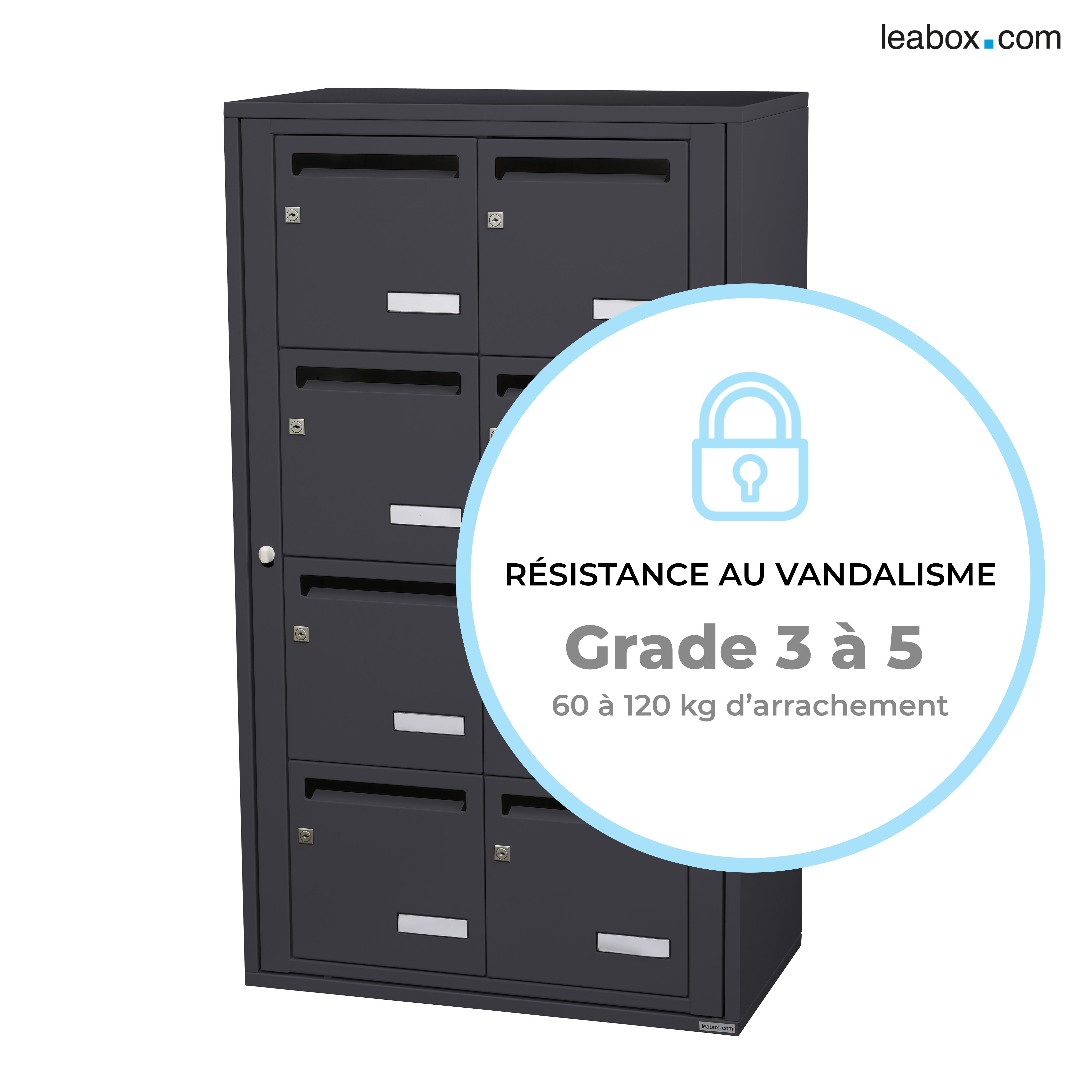 Boîte aux lettres collective intérieur LEABOX.COM 2x4 acier anthracite brillant - 4