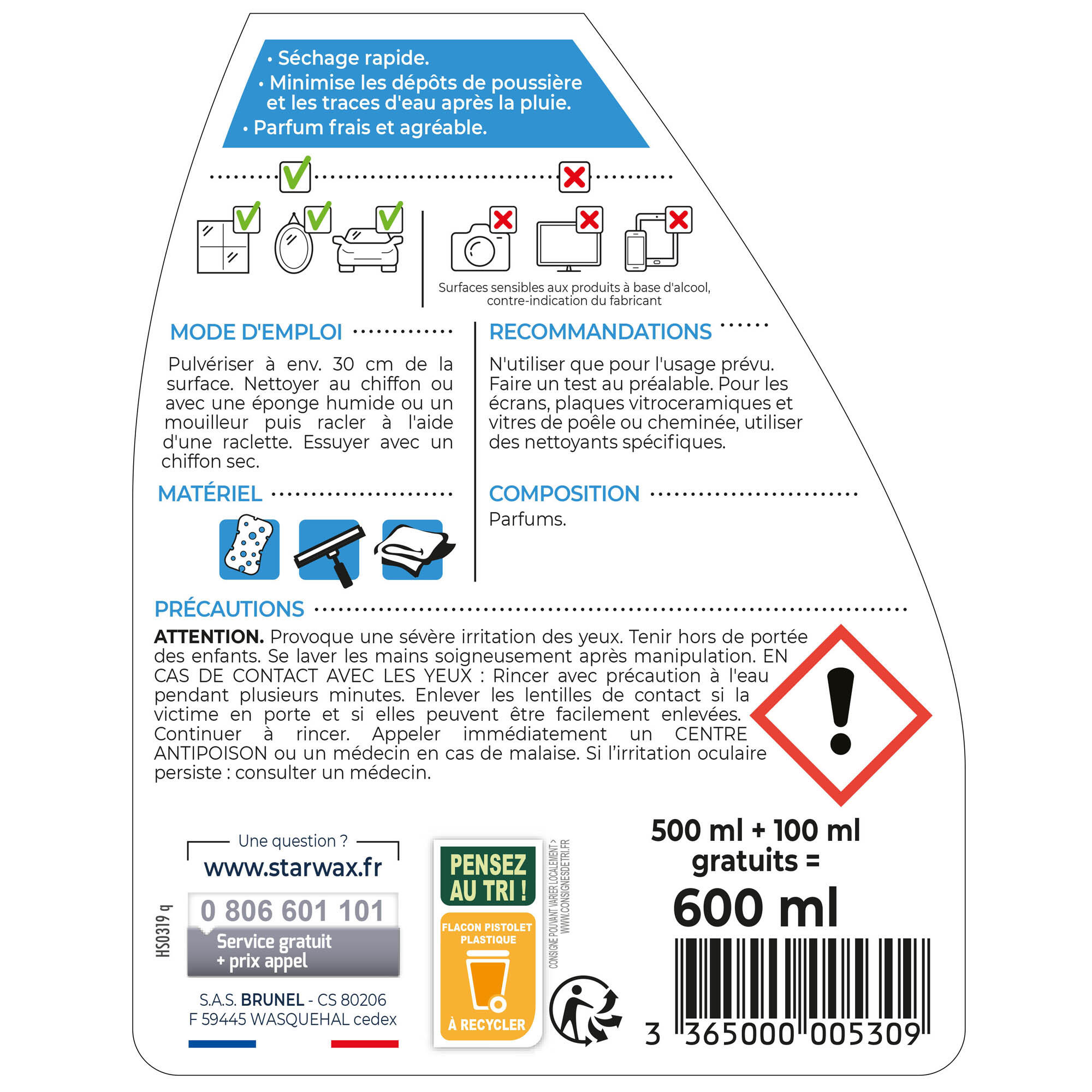 Nettoyant vitre STARWAX Anti traces +20% offert, 0.6L - 8