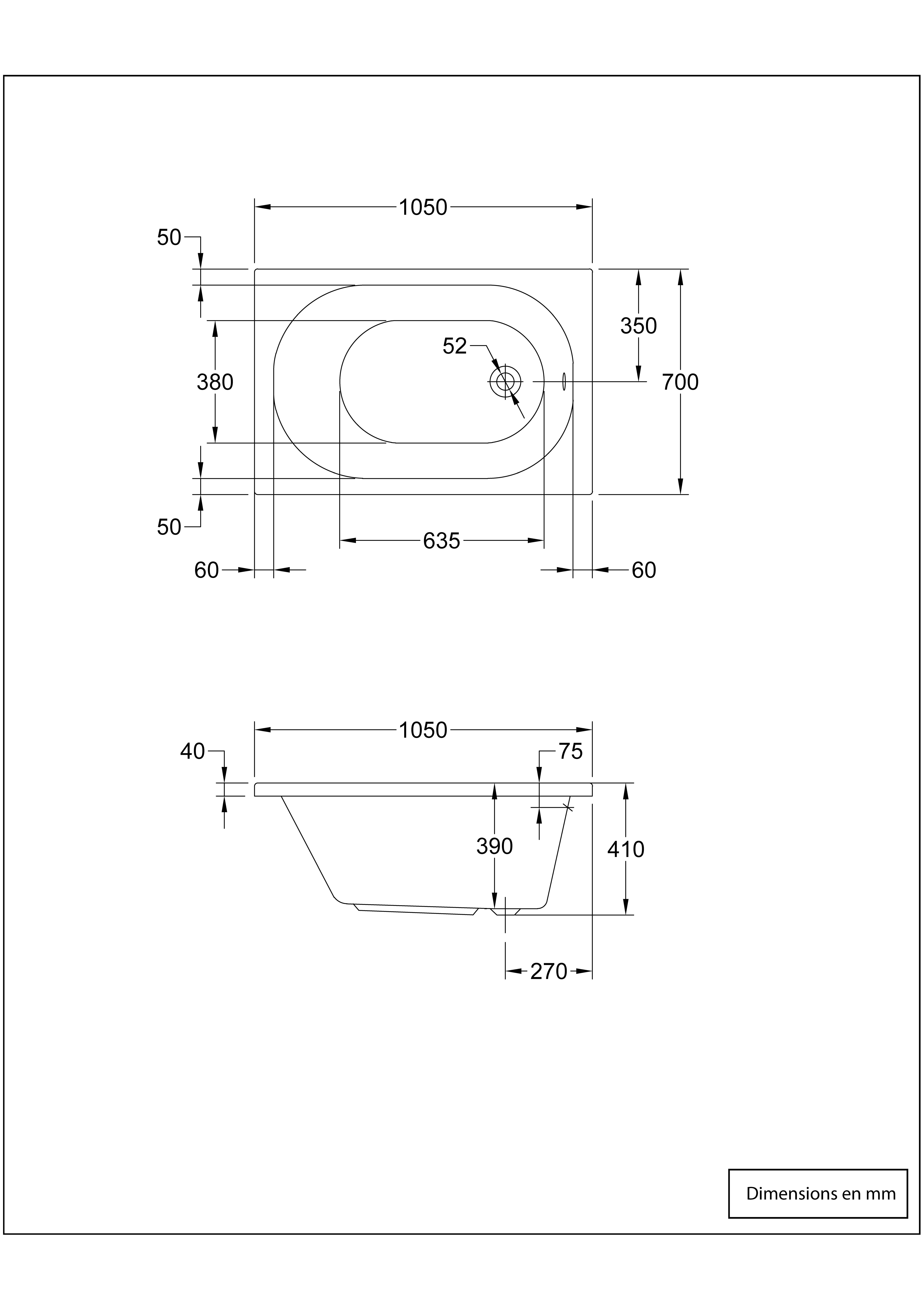 Baignoire rectangulaire L.105x l.70 cm blanc brillant, SENSEA Access confort - 6