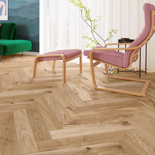 Parquet contrecollé chêne naturel bohème vitrifié M bâton rompu BARLINEK, l.13cm