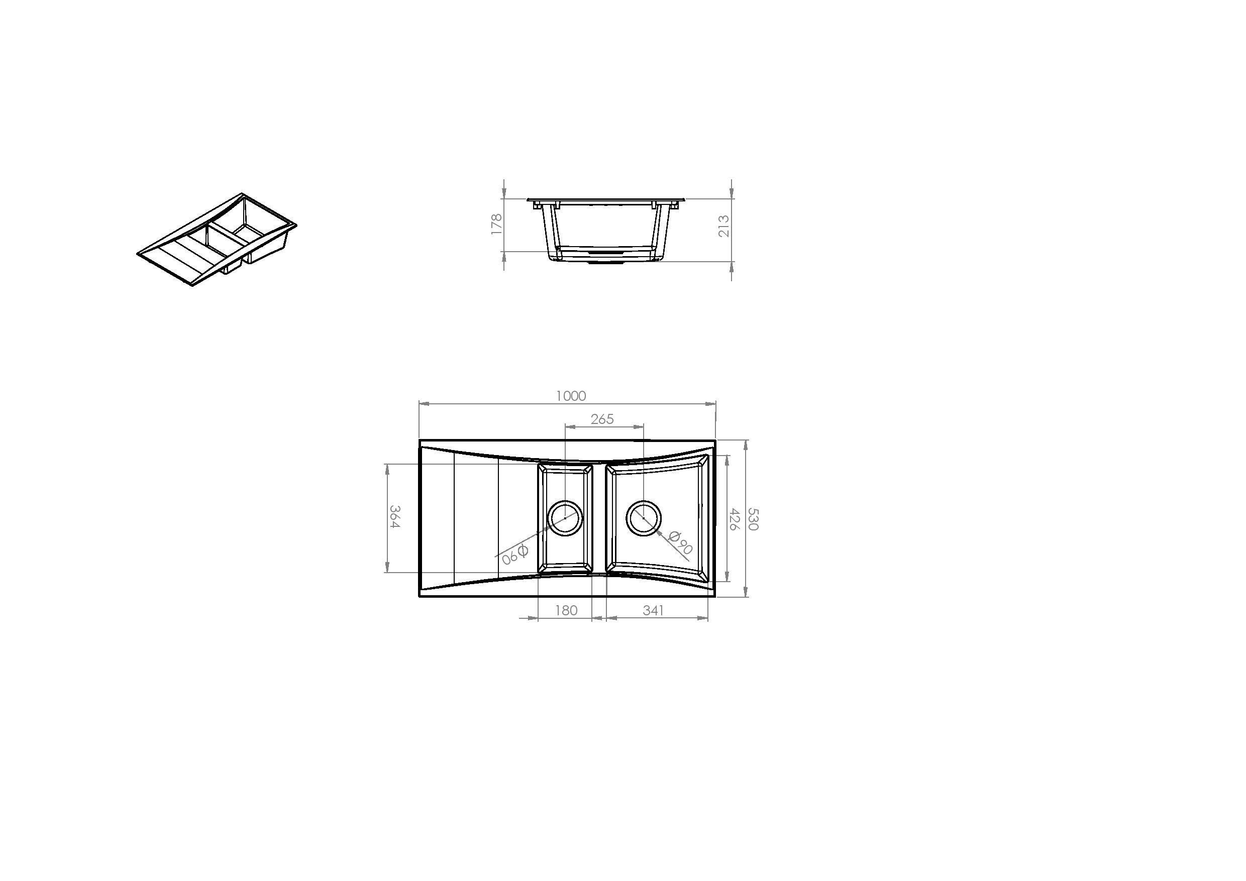 Evier en résine 1.5 bacs 53 x 100 cm vidage inclus Wave béton - 3