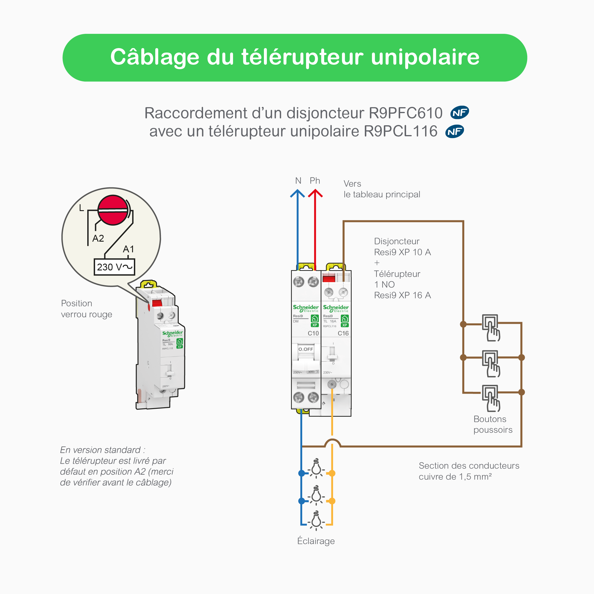 Télérupteur unipolaire 16A 230V Resi9 XP, SCHNEIDER ELECTRIC - 3
