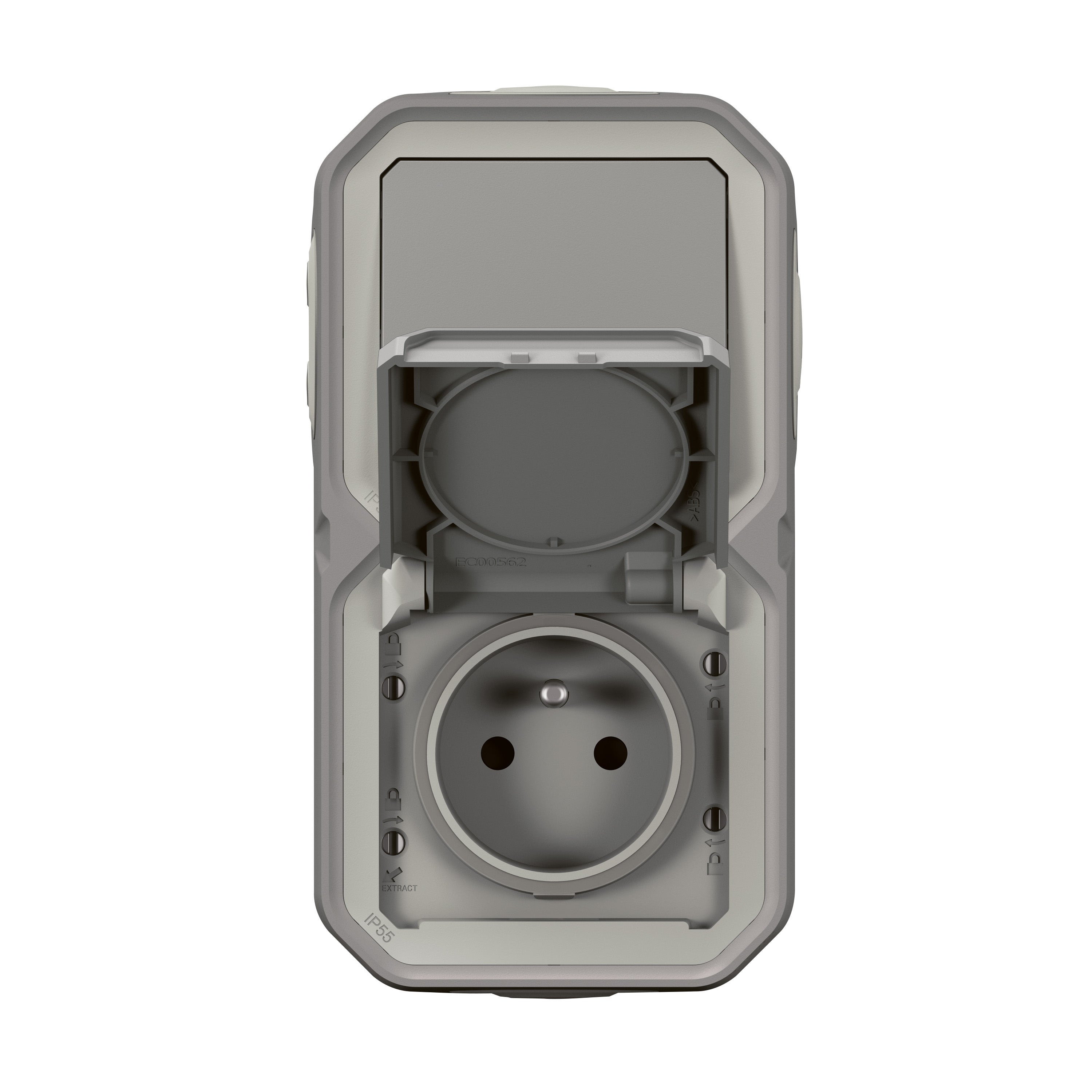 Prise avec terre et interrupteur étanche saillie Plexo, LEGRAND, gris - 2