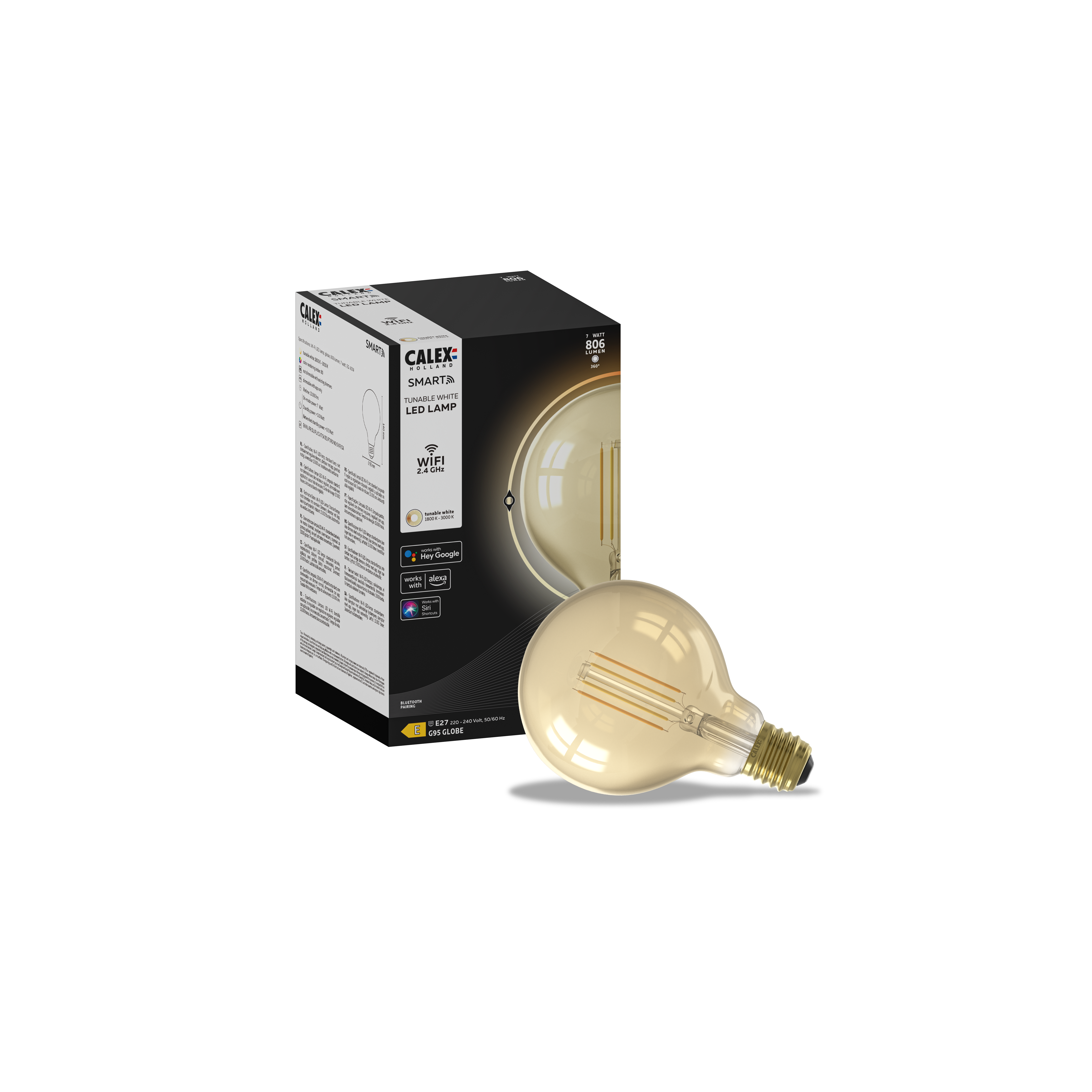 Ampoule led connectée, globe 95mm E27, 806lm = 60W, variation de blancs, CALEX - 5