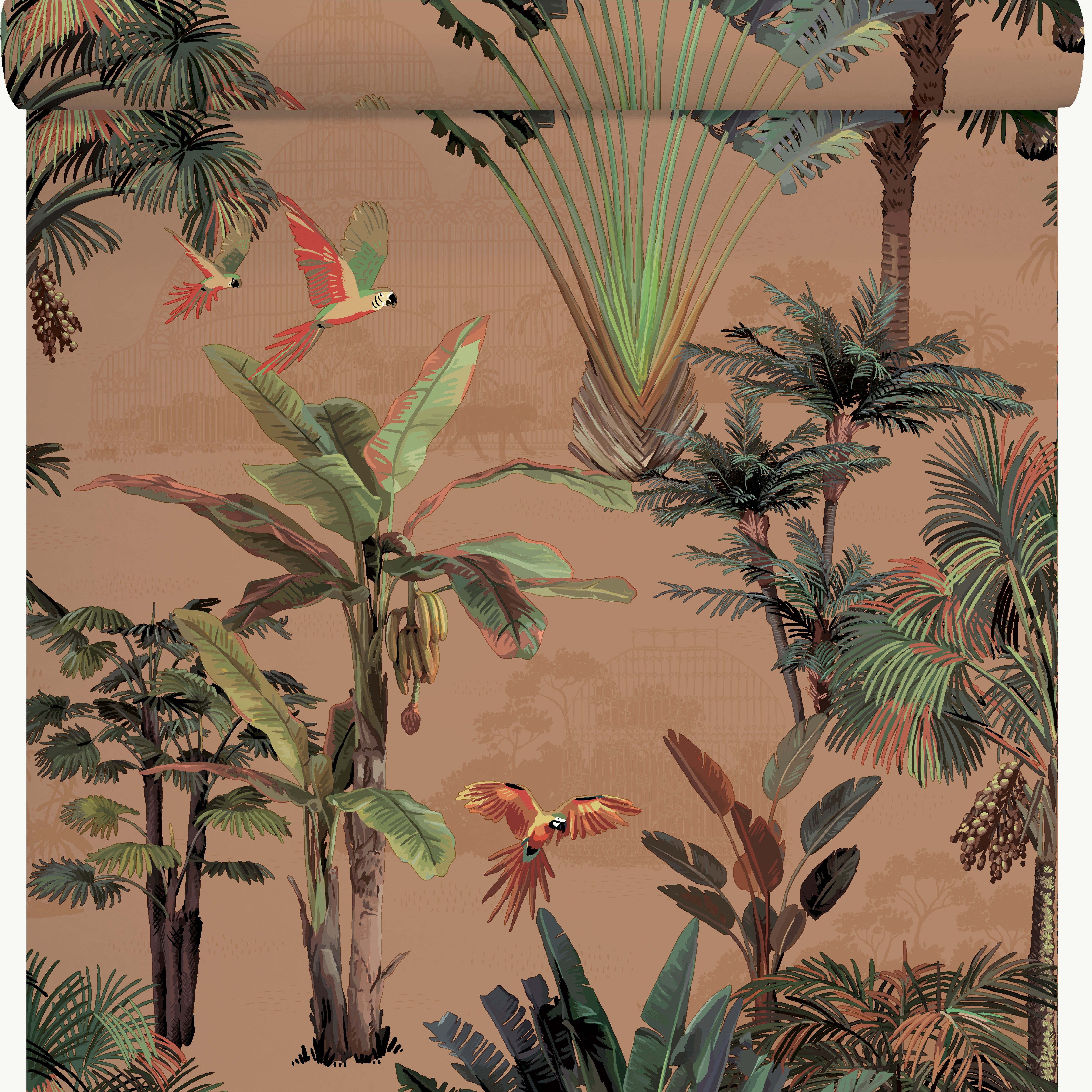 Papel pintado vinilo botánico, plantas o floral selva rosa