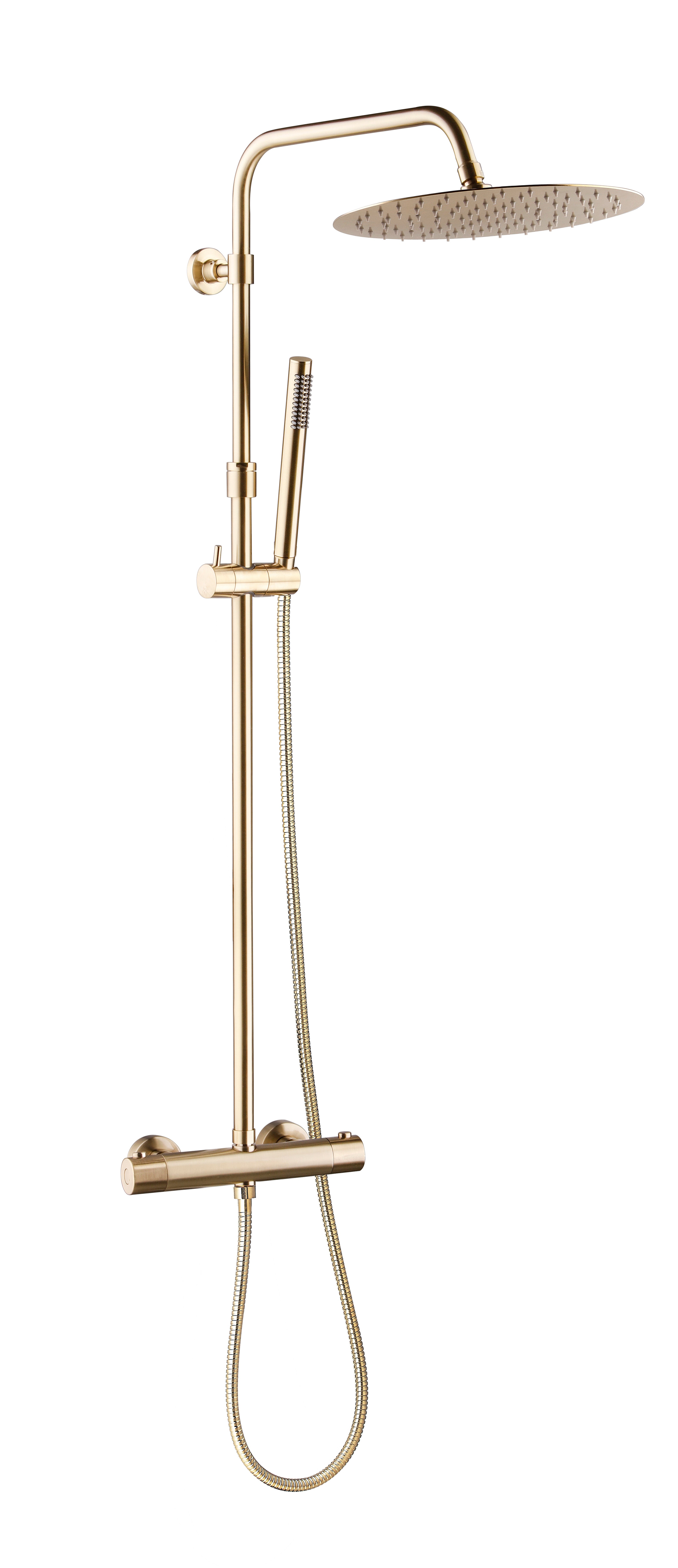 Colonne de douche thermostatique ESSEBAGNO Envol Or brossé | Leroy Merlin