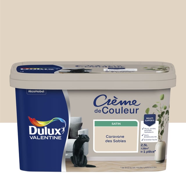 Peinture mur caravane des sables satin DULUX VALENTINE Crème de couleur 2.5l