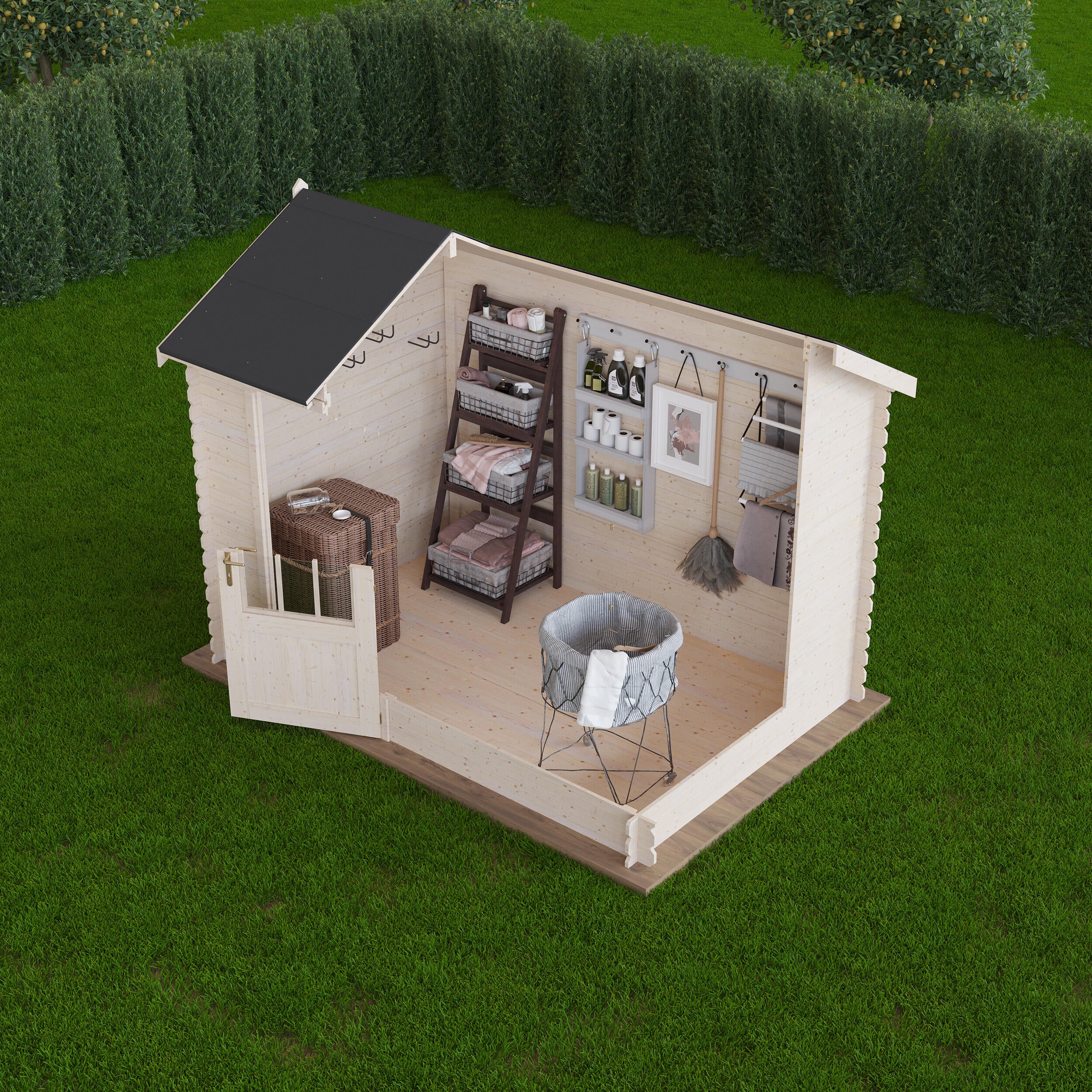 Casetta da giardino in legno naturale 2 x 3 m, superficie esterna 5.9 m² e spessore parete 20 mm, senza pavimento porta ad anta singola, TOSCANA GARDEN Avril - 2