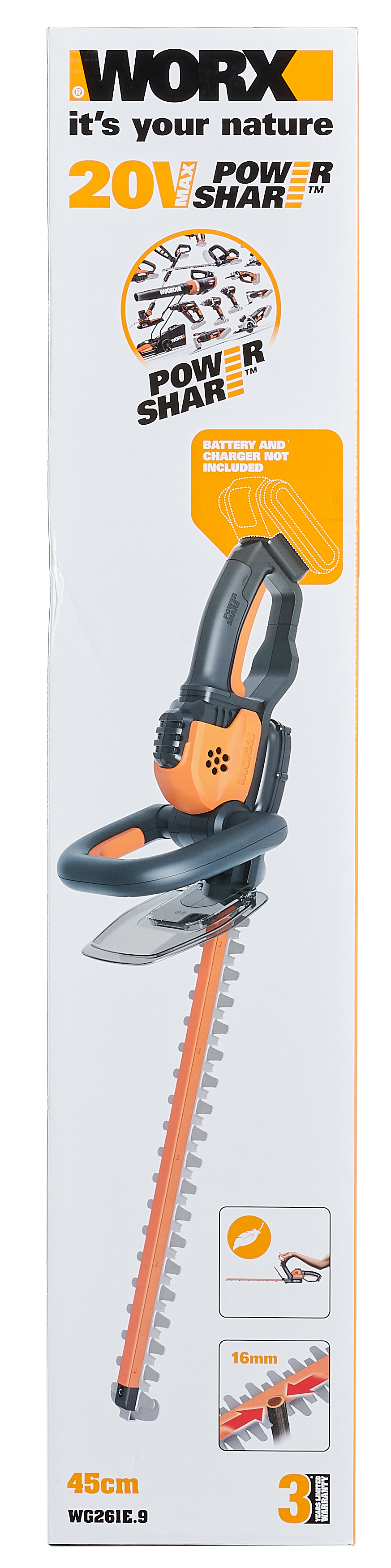 Nożyce akumulatorowe do żywopłotu 45cm Worx Solo WG261E.9 - 9