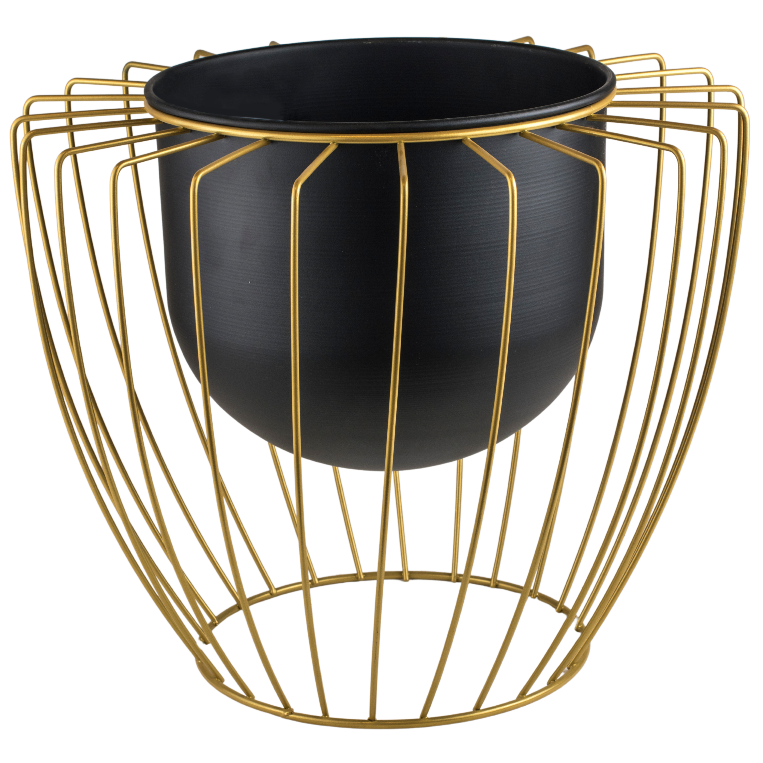 Osłonka doniczki metalowa 36cm czarno-złota na stojaku