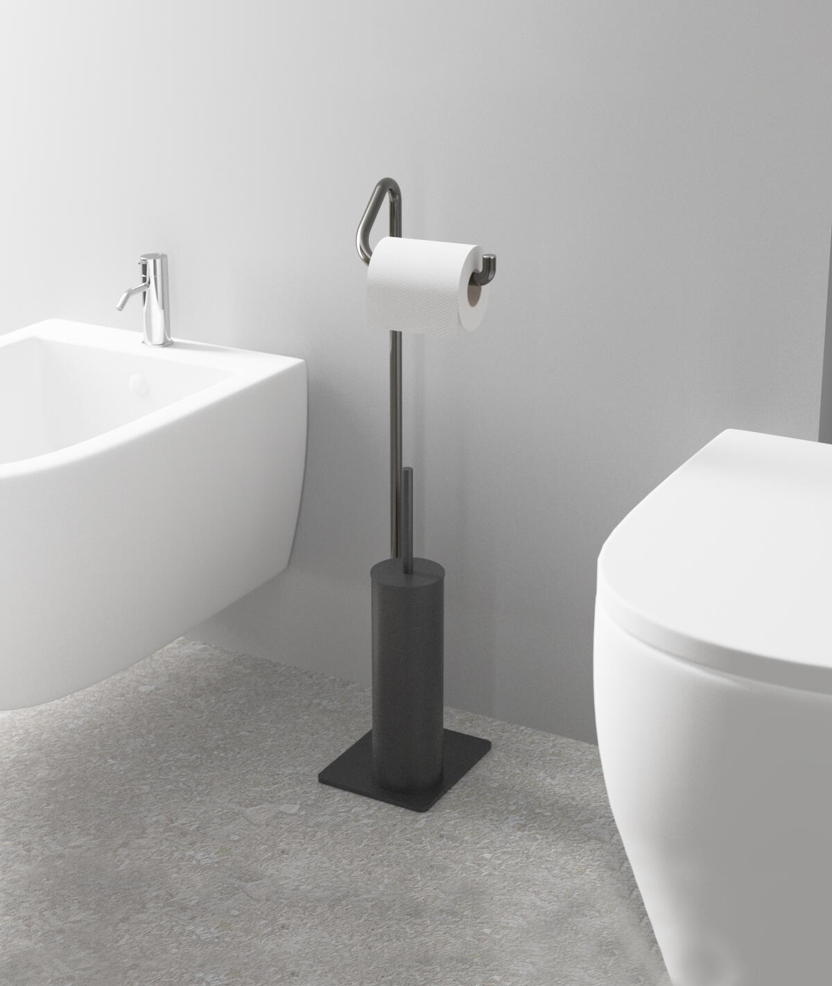 Portarotolo Carta Igienica Da Terra Sayayo - Acciaio Inox, Base Vetro, Altezza 58 Cm, Nero - Foto 2