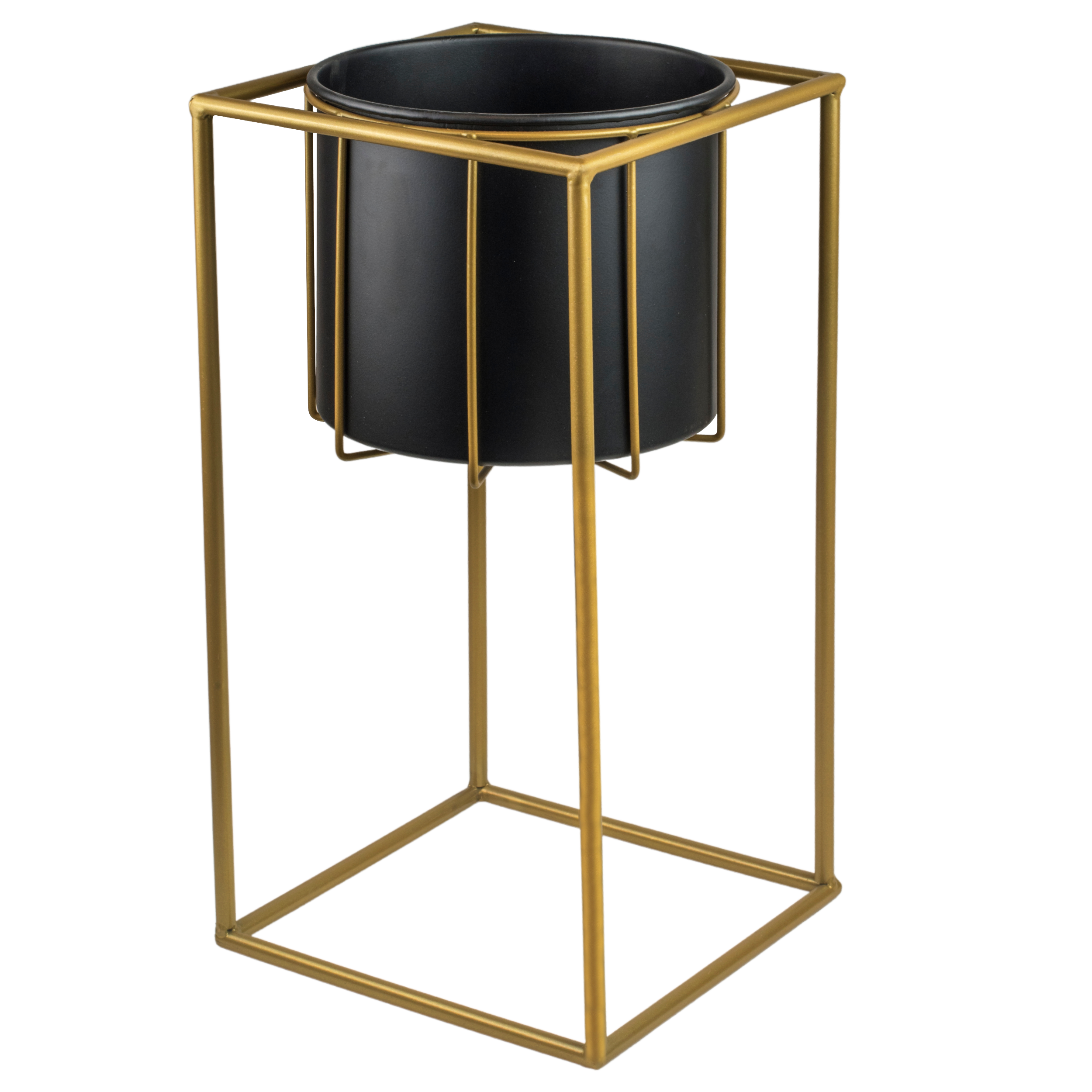 Osłonka doniczki metalowa 24x24cm czarno-złota na stojaku