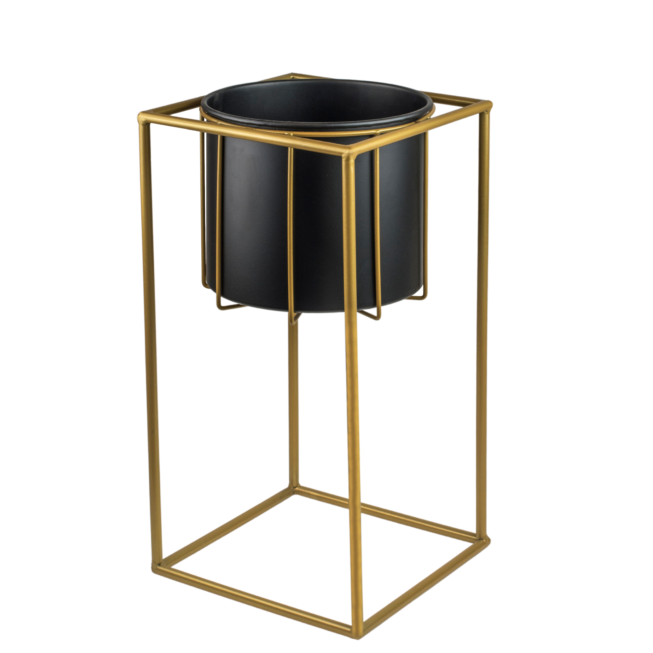 Osłonka doniczki metalowa 20x20cm czarno-złota na stojaku