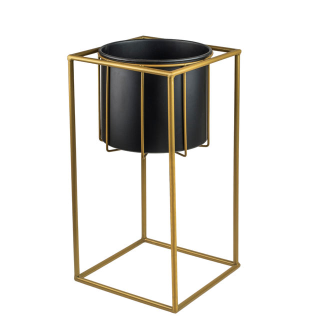 Osłonka doniczki metalowa 20x20cm czarno-złota na stojaku