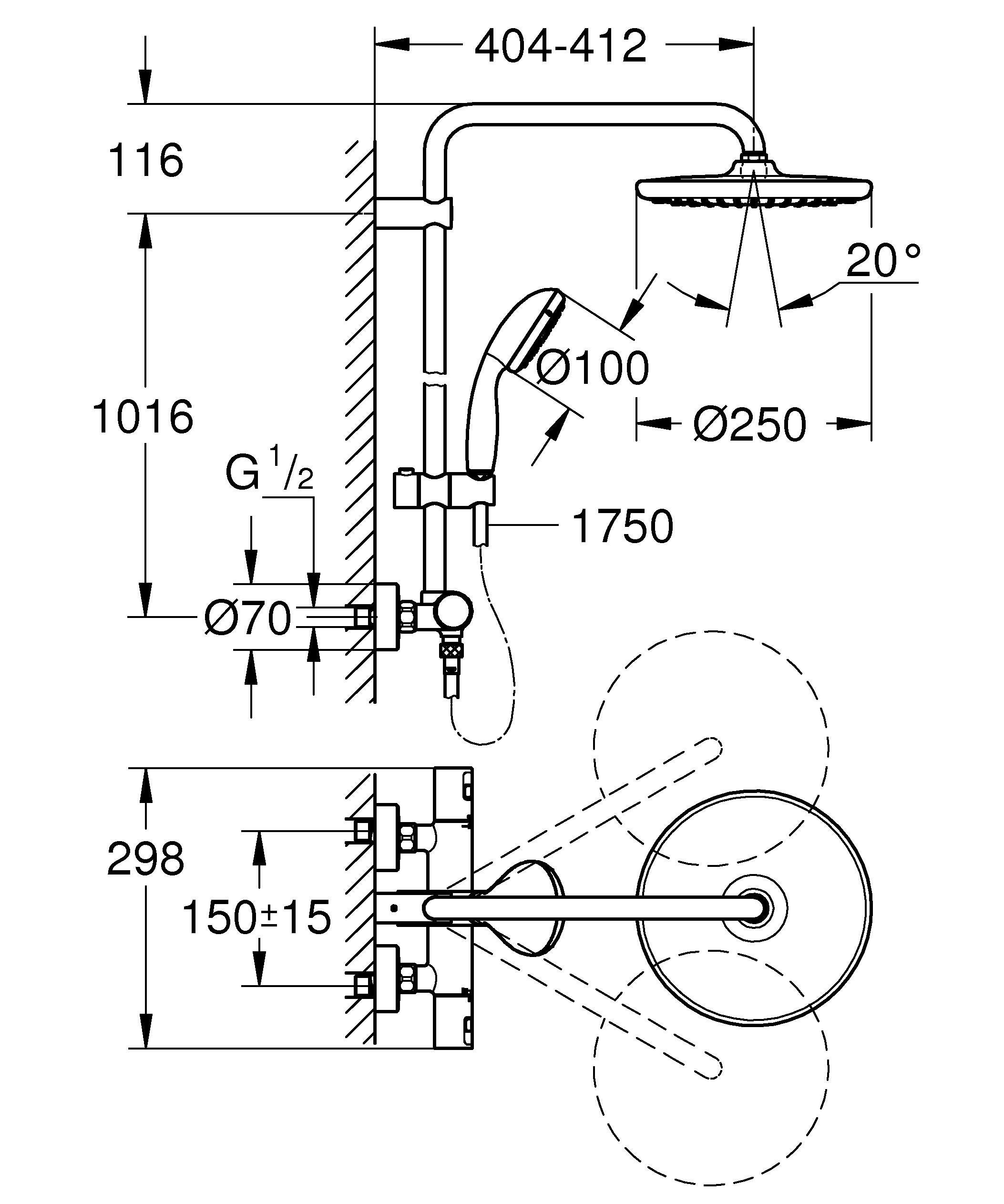 Conjunto de duche com torneira termostática preto 175 cm Grohe Vitalio - 10