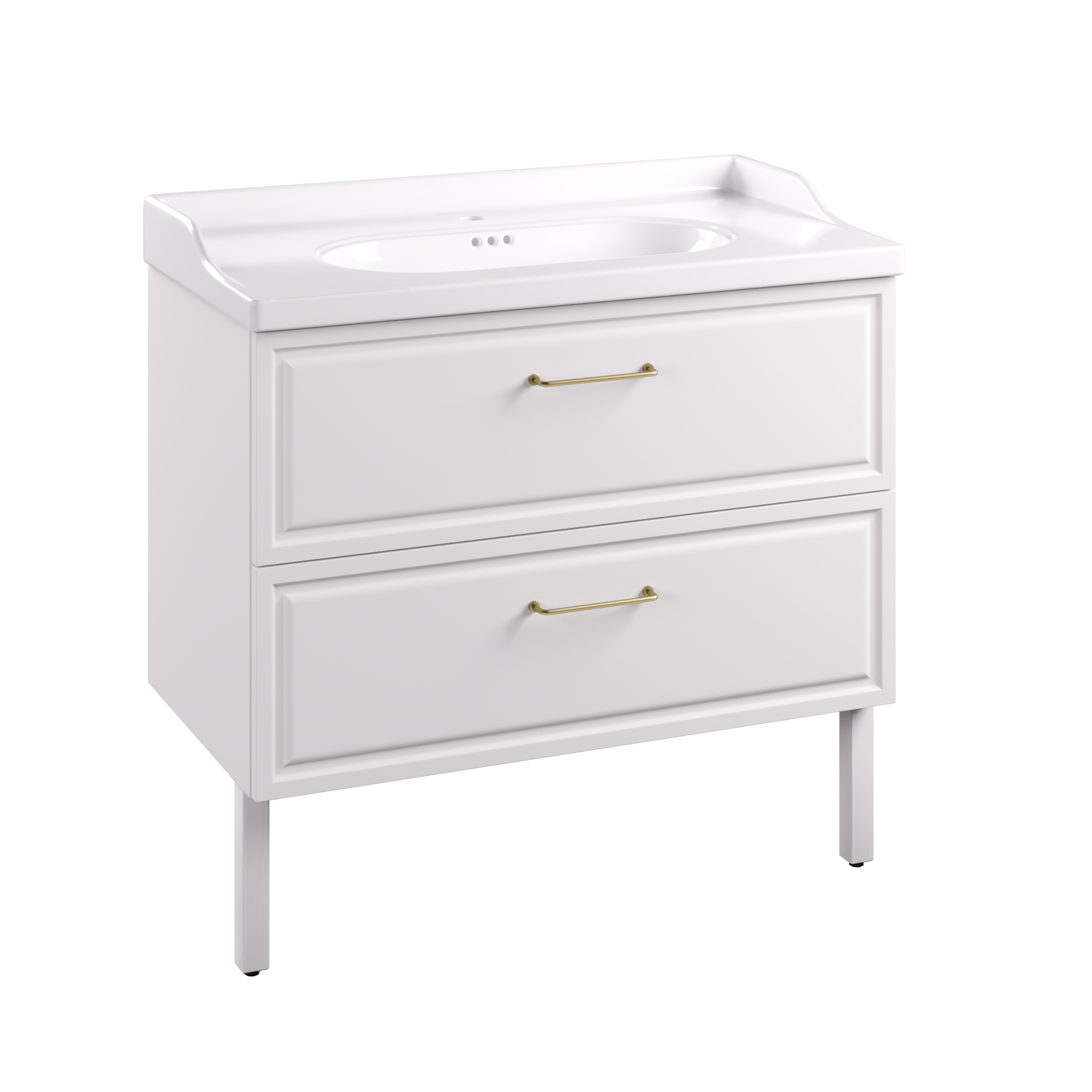 Mobile da bagno a terra sotto lavabo L 90 x H 57 x P 48.1 cm bianco laccato opaco, 2 cassetti SENSEA Charm - 8