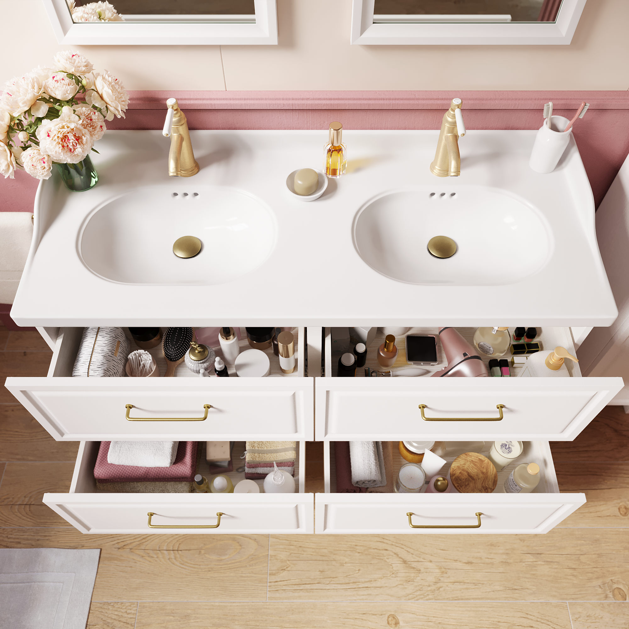 Meuble double vasque, 4t l.120 x H.57 x P.48.1 cm, blanc, Charm - 4