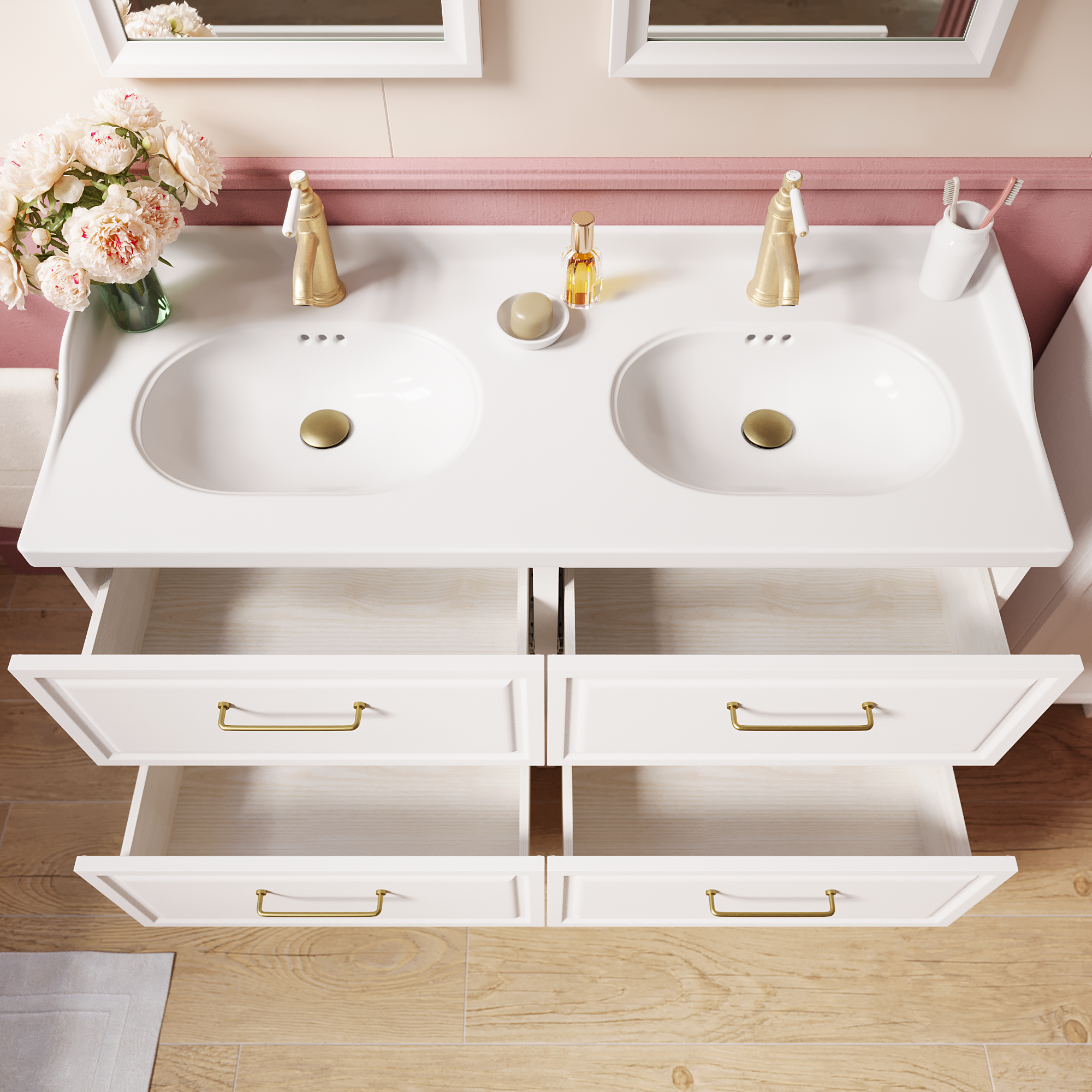 Meuble double vasque, 4t l.120 x H.57 x P.48.1 cm, blanc, Charm - 3