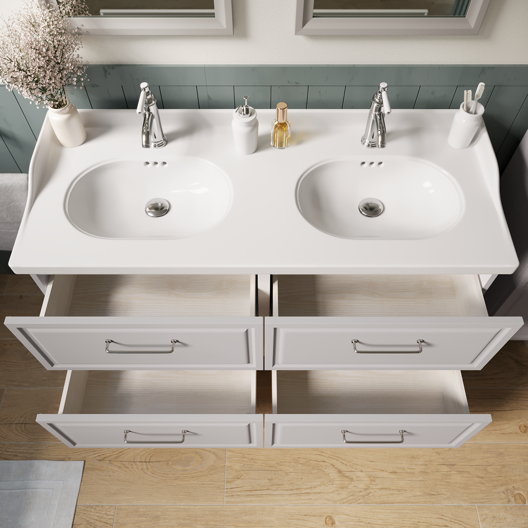 Lavabo a incasso rettangolare doppia vasca Charm L 121 x H 20 x P 49.7 cm in ceramica bianco satinato - 8