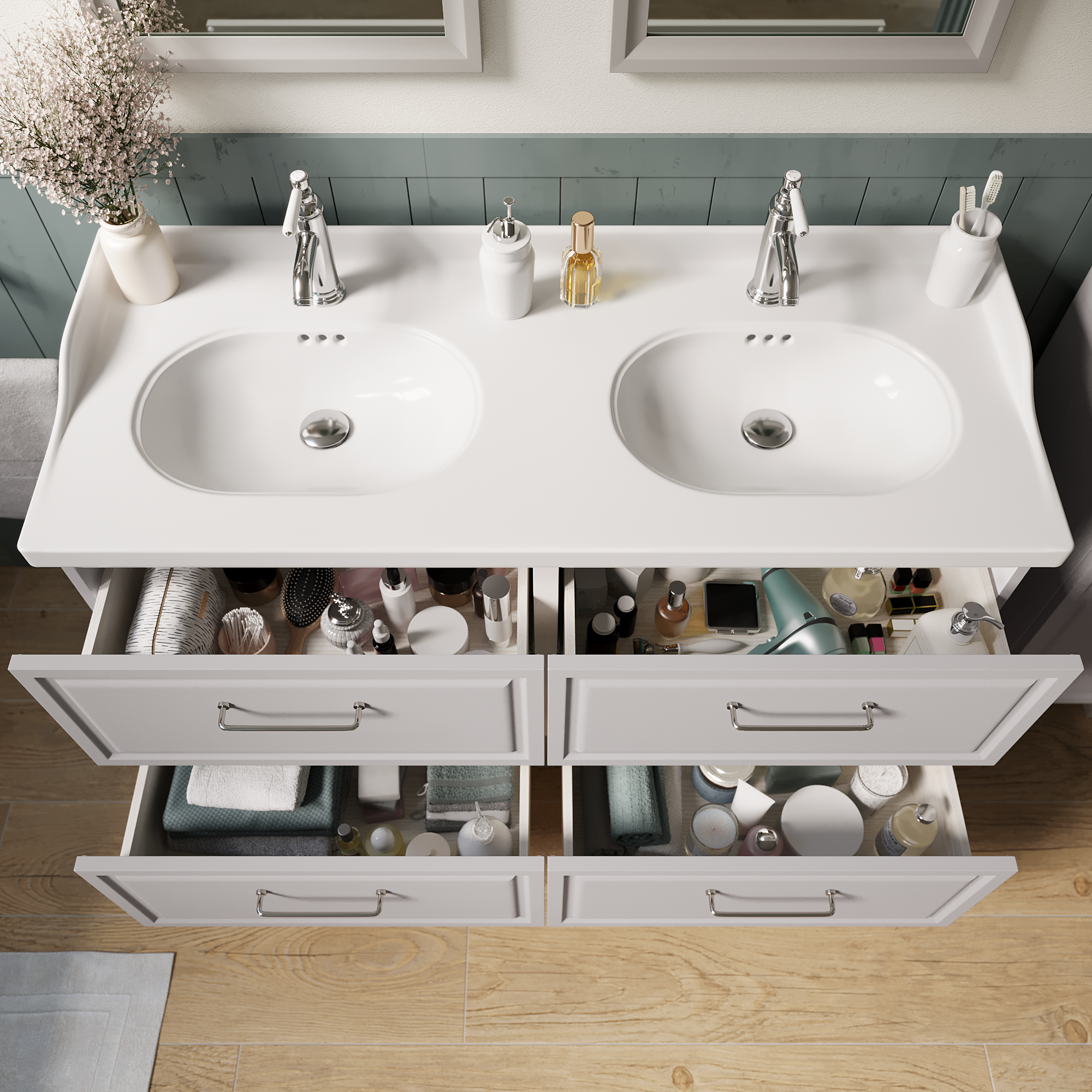 Lavabo a incasso rettangolare doppia vasca Charm L 121 x H 20 x P 49.7 cm in ceramica bianco satinato - 7