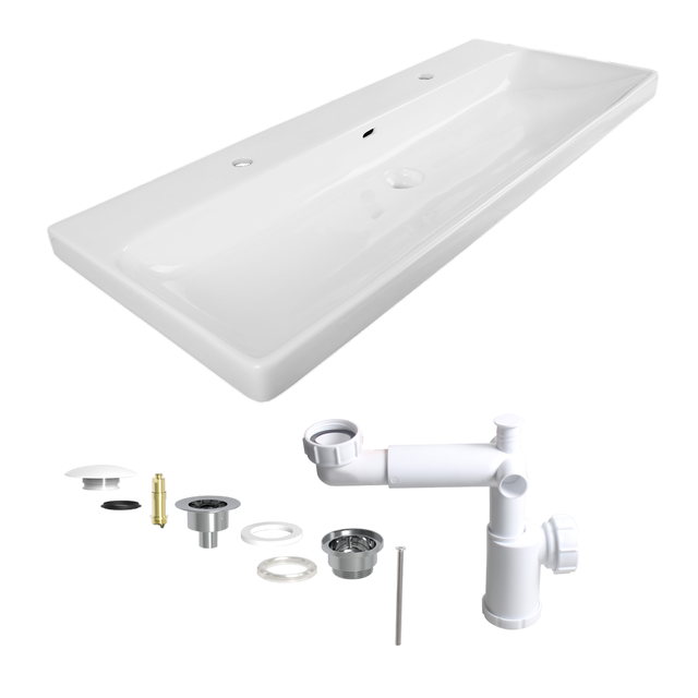 Plan simple vasque, double robinetterie, Remix Céramique l.121.3 x P.49.7cm