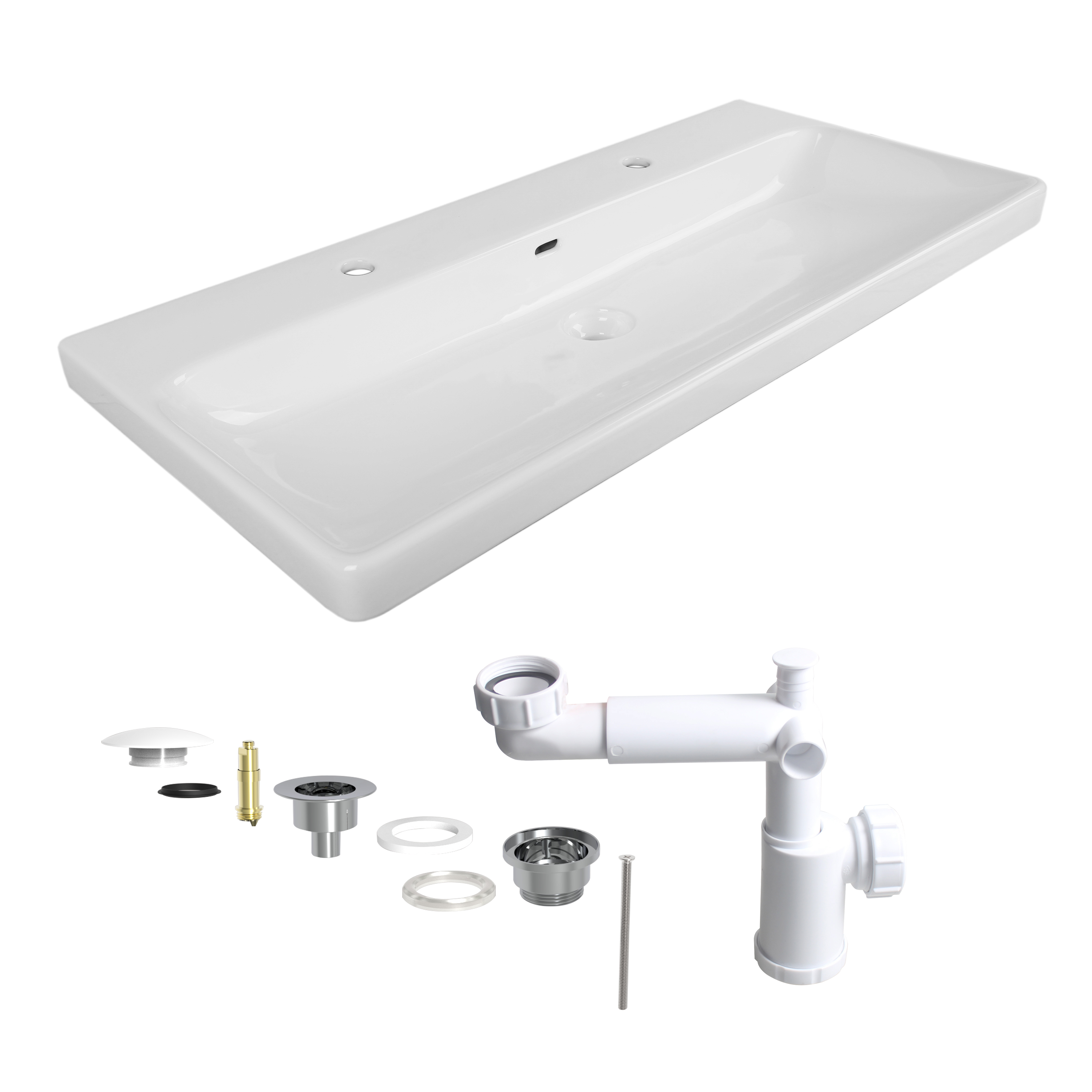 Lavabo a incasso rettangolare vasca centrale Remix L 106 x H 16.5 x P 49.7 cm in ceramica bianco lucido - 11