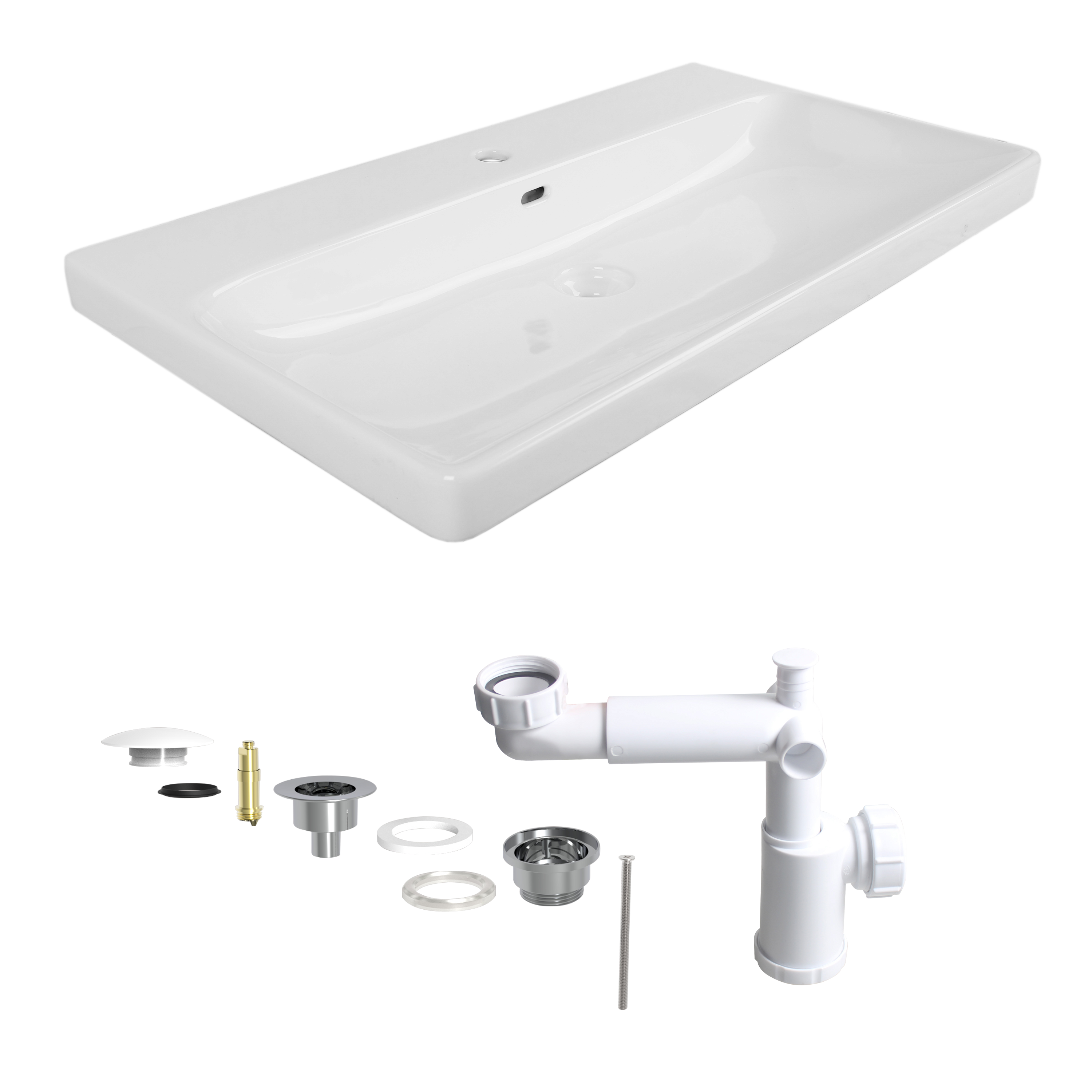 Lavabo a incasso rettangolare vasca centrale Remix L 91 x H 16.5 x P 49.7 cm in ceramica bianco lucido - 11