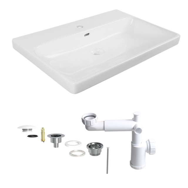 Lavabo a incasso rettangolare vasca centrale Remix L 76 x H 16.5 x P 49.7 cm in ceramica bianco lucido