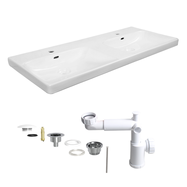 Plan double vasque Remix Céramique l.121.3 x P.49,7 cm/vidage inclus