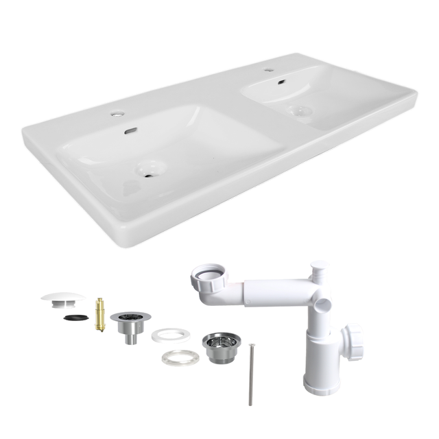 Plan double vasque Remix Céramique l.106.3 x P.49,7 cm/vidage inclus