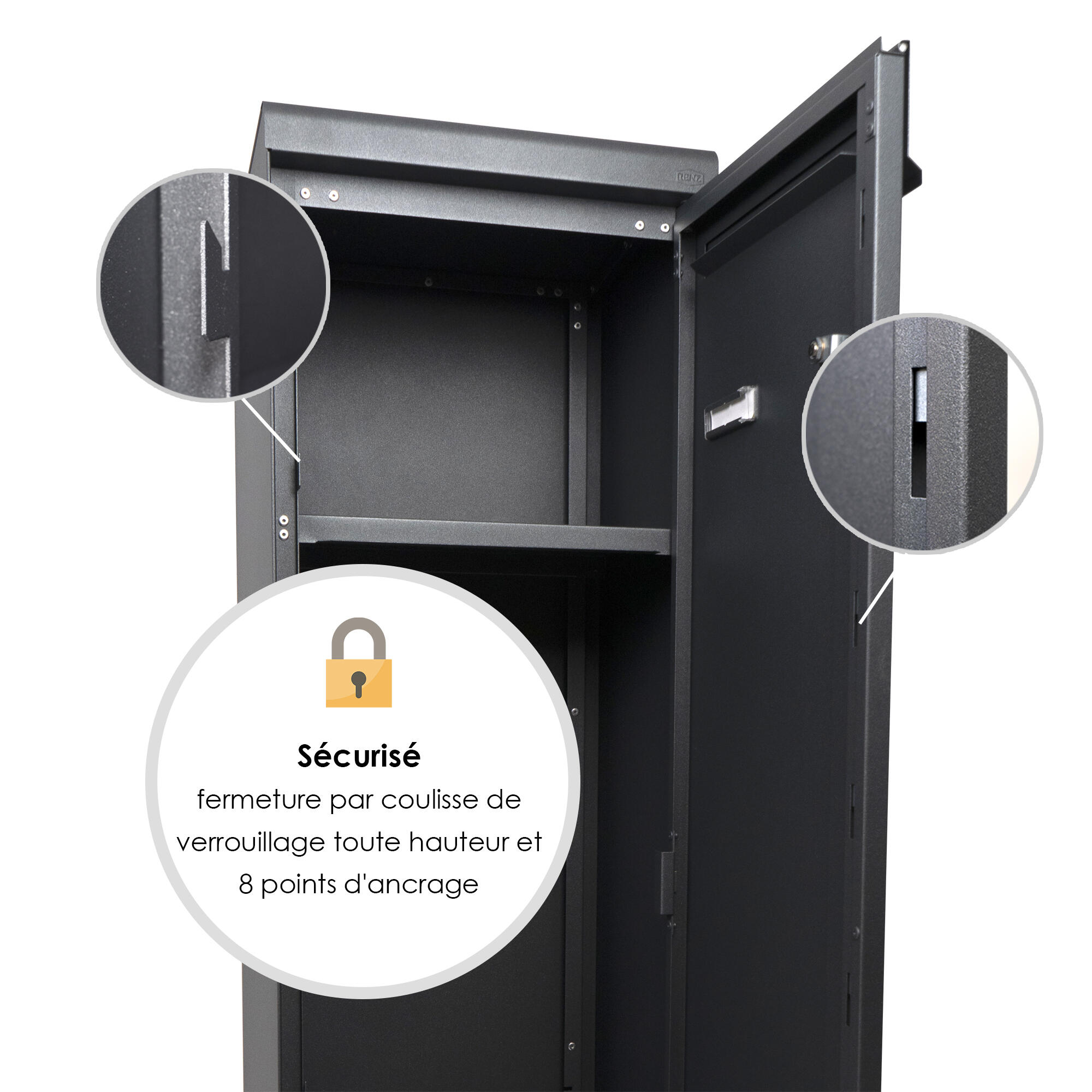 Boîte à colis normalisée la poste 1 porte extérieur RENZ Twin xl acier gris - 6