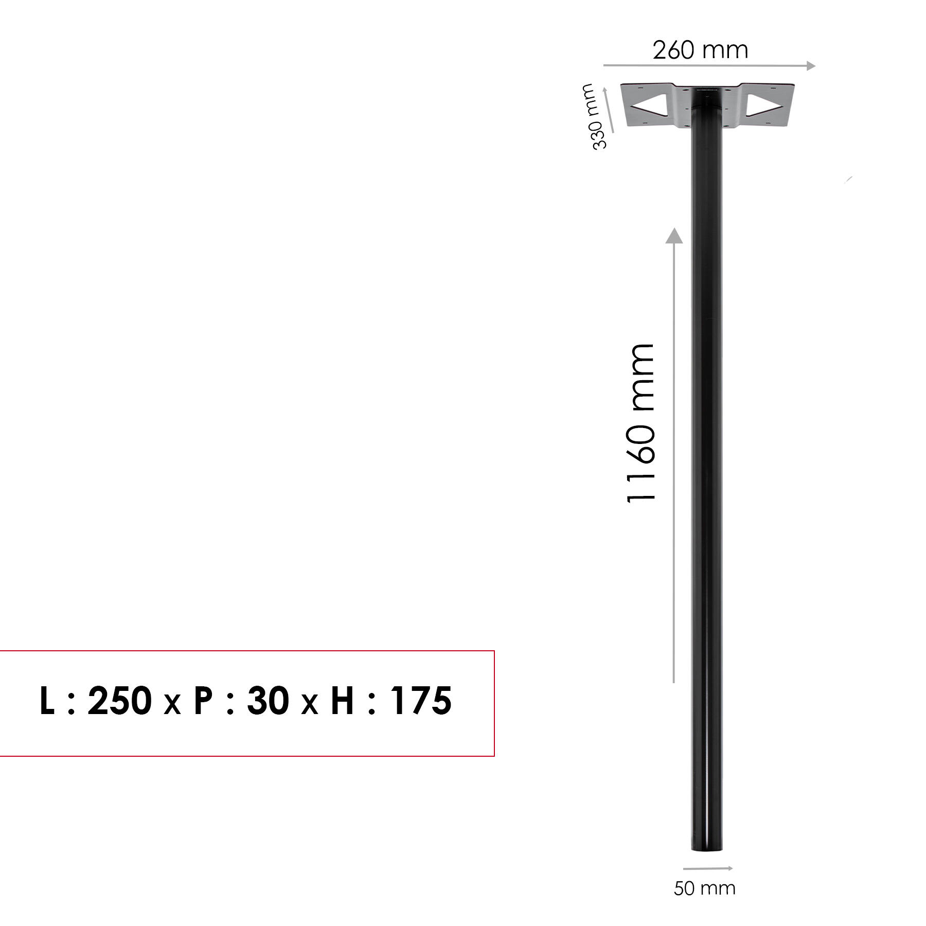Pied H.116 x l.33 x P.5 cm RENZ, noir - 2