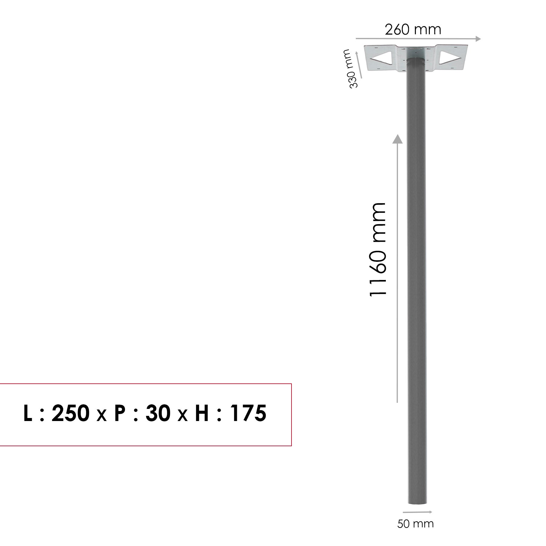 Kit de fixation H.116 x l.33 x P.5 cm RENZ, gris - 2