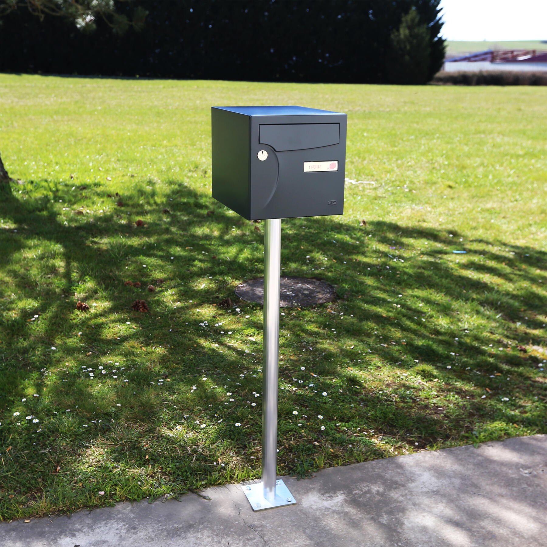 Pied boite aux lettres H.116 x l.33cm RENZ, platine rabattable, alu non anodisé - 4