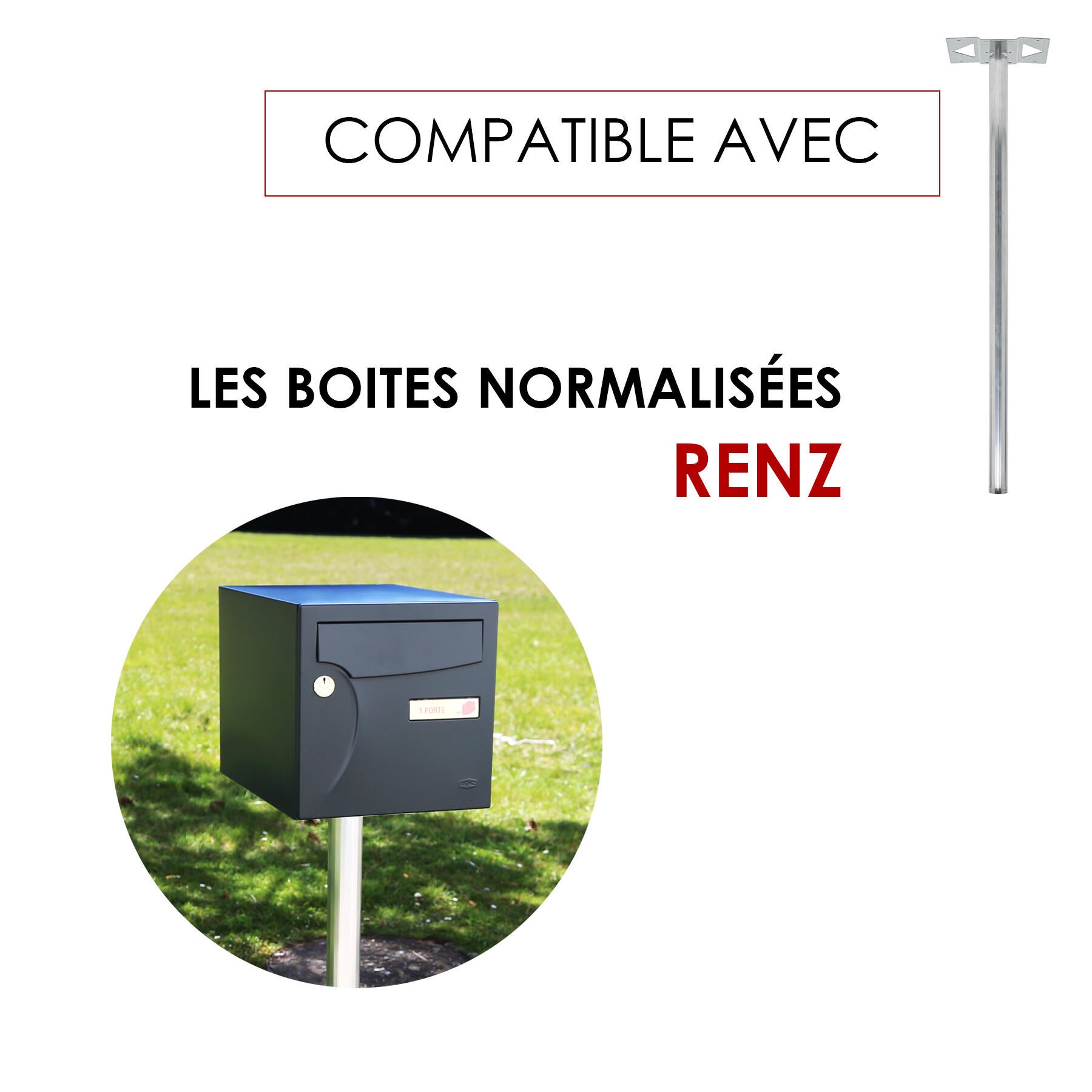 Pied boite aux lettres H.116 x l.33cm RENZ, platine rabattable, alu non anodisé - 5