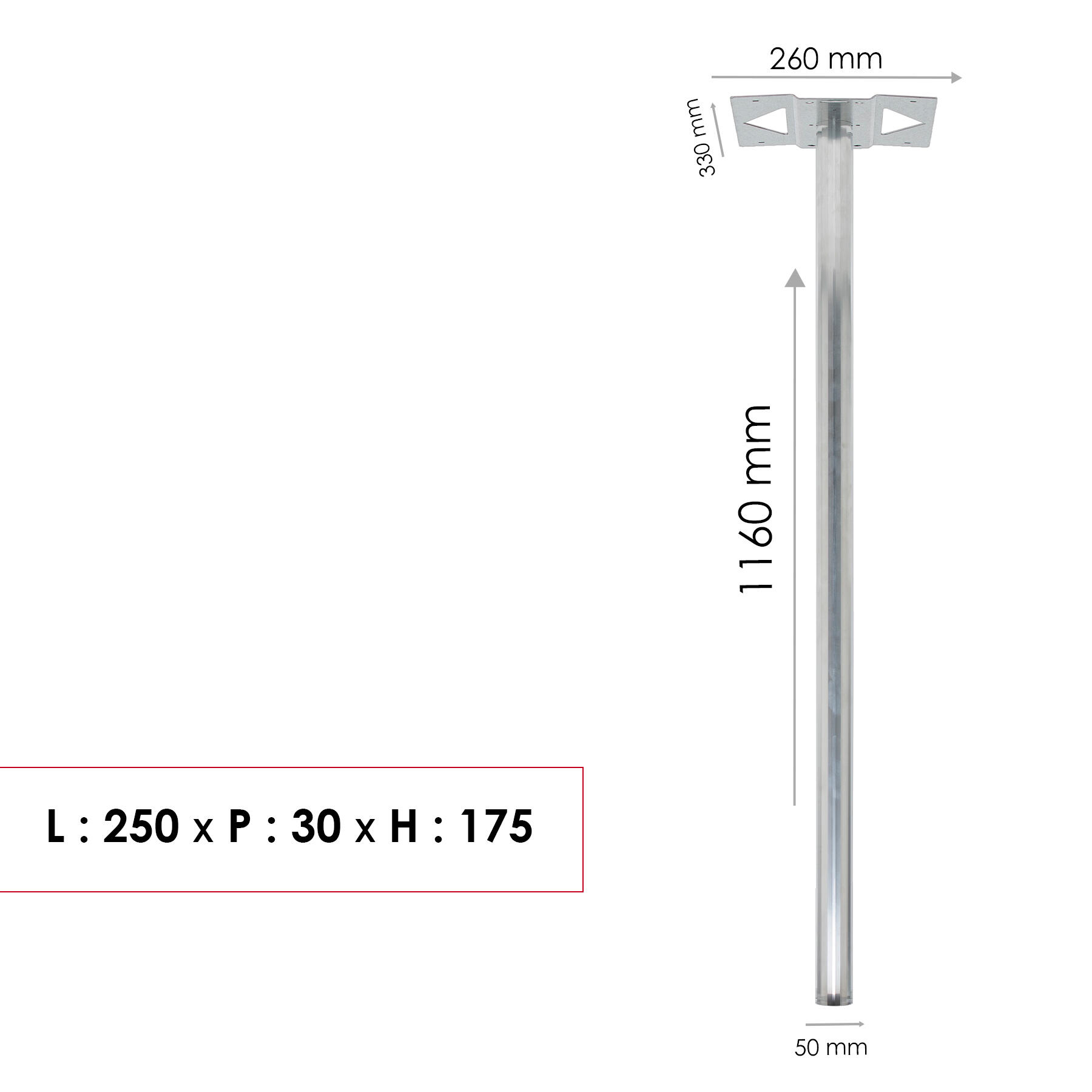 Pied boite aux lettres H.116 x l.33cm RENZ, platine rabattable, alu non anodisé - 3