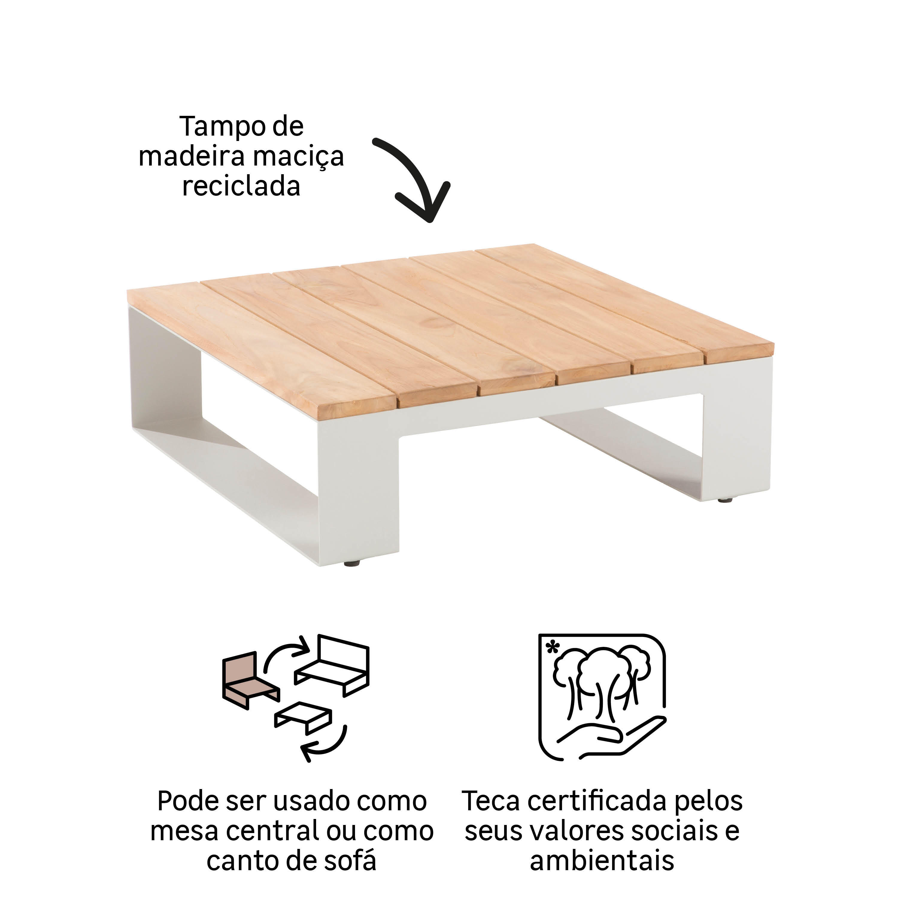 Mesa de apoio NATERIAL SURREY TECA 70X70CM - 8