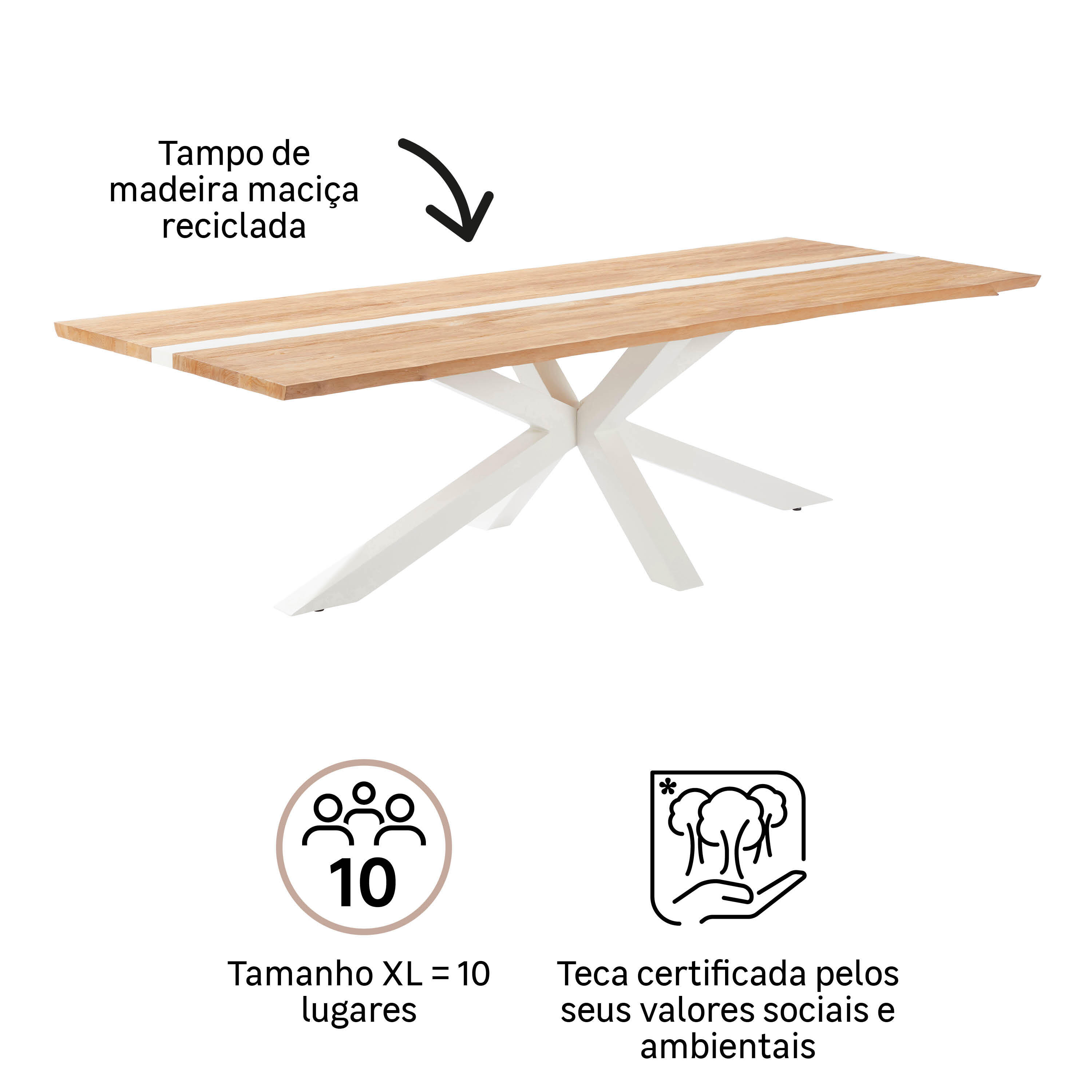 Mesa de madeira NATERIAL LAGOS 280X106X75CM - 4